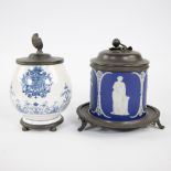 Tobacco jar ca 1900, French + Wedgewood tobacco jar 19th century.