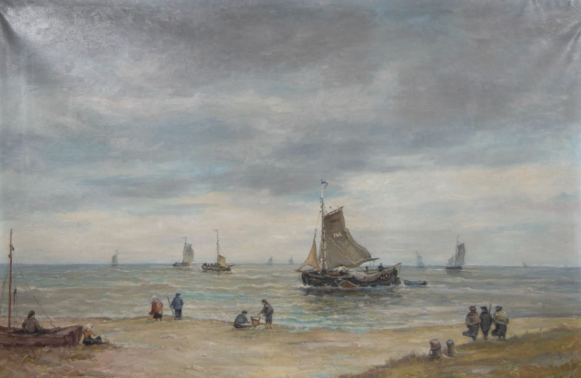 Europese school, Oil on canvas Marine, signed l. Jacobs
