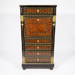 Secretaire in imitation tortoise shell with nacré marquetry with friezes and bronze frames. Napoleon