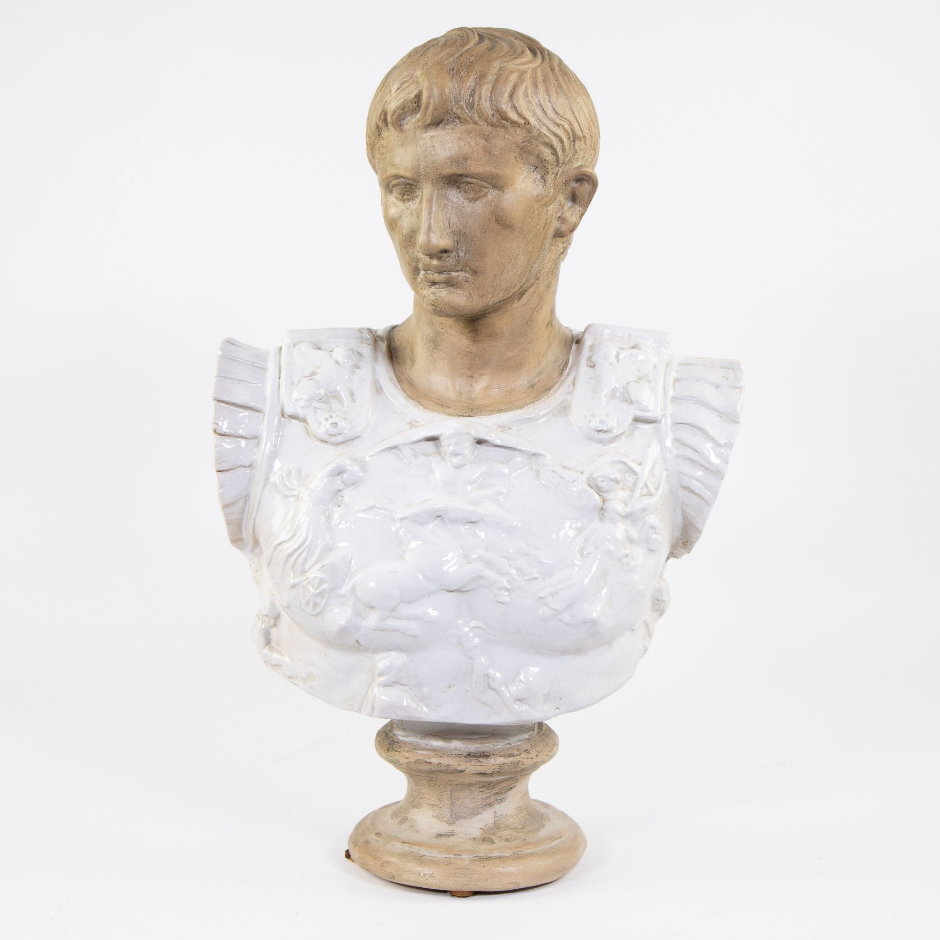 Bust in glazed terracotta of the Roman Emperor Augustus