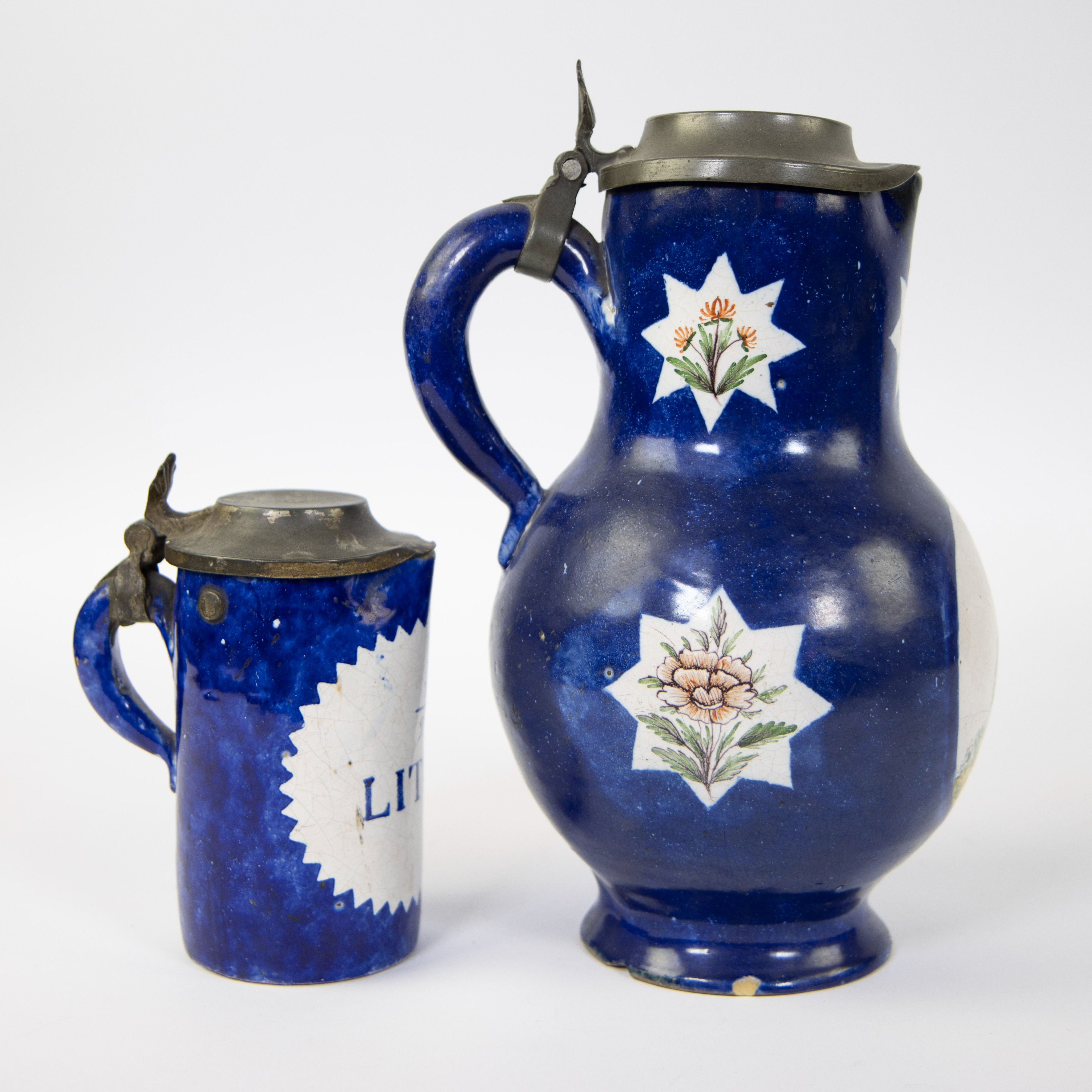 Brussels faience jug and a beer jug with pewter lid, 18th century - Image 4 of 5