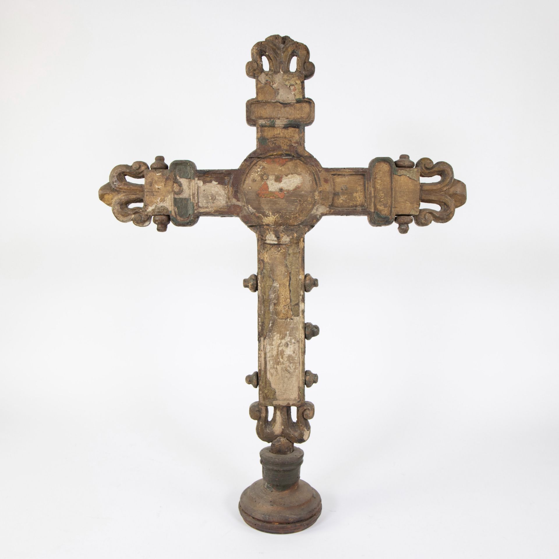 Antique processional cross with polychromy 14th/15th century
