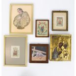 Lot of old religious images of Saints 18th/19th century and icon with gilded riza