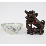 Collection of Chinese 19th century Chien Pho in hardwood and Chinese famille rose bowl