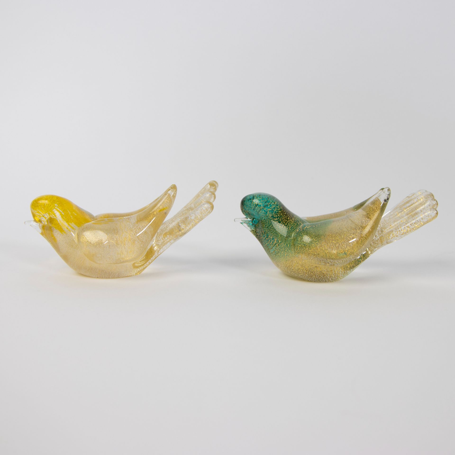 Green blown Murano Pulegoso glass and 2 Dino Martens for Aureliano Toso waterbird in glass ca. 1950. - Image 4 of 10