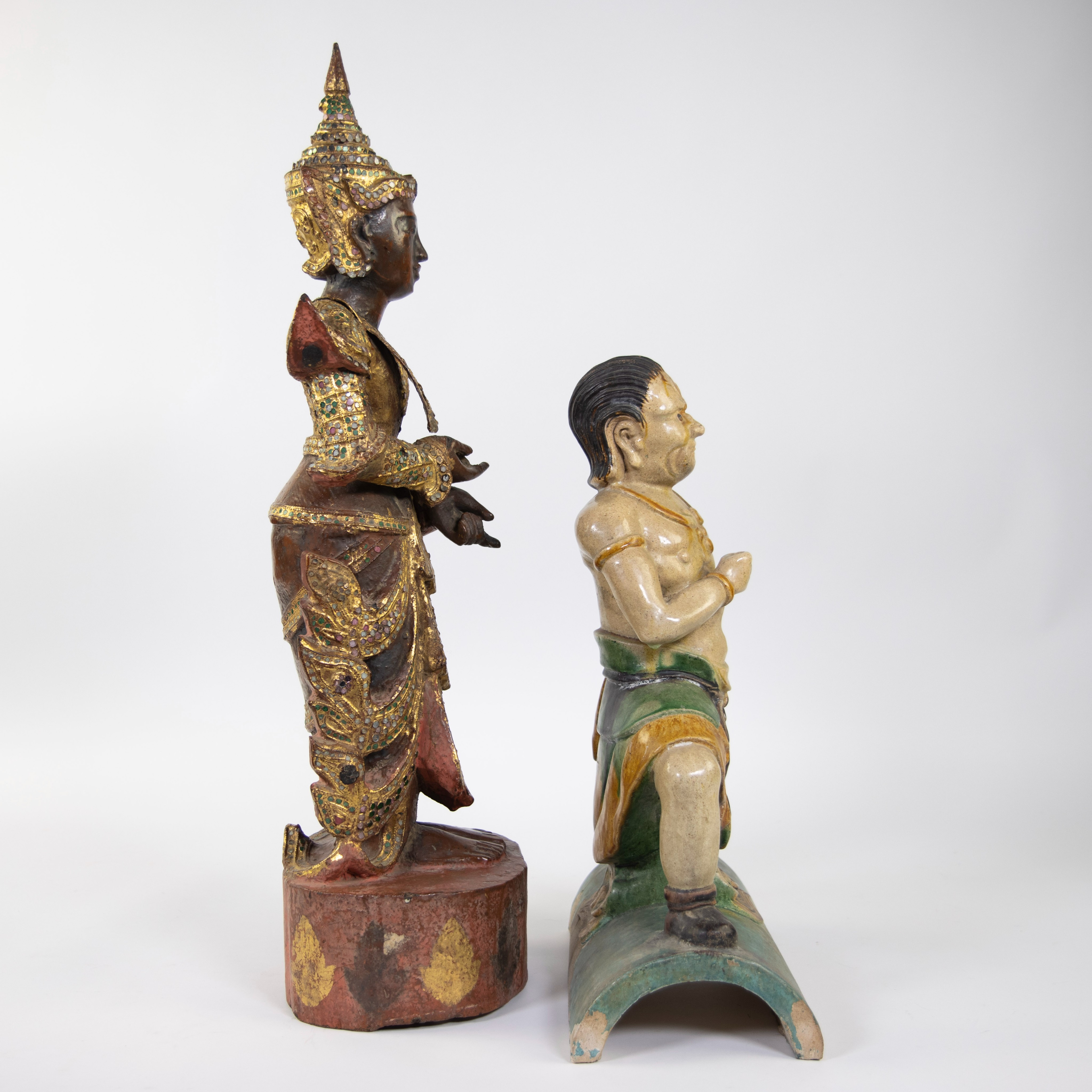 Chinese glazed earthenware roof tile and wooden Thai Buddha - Image 4 of 5