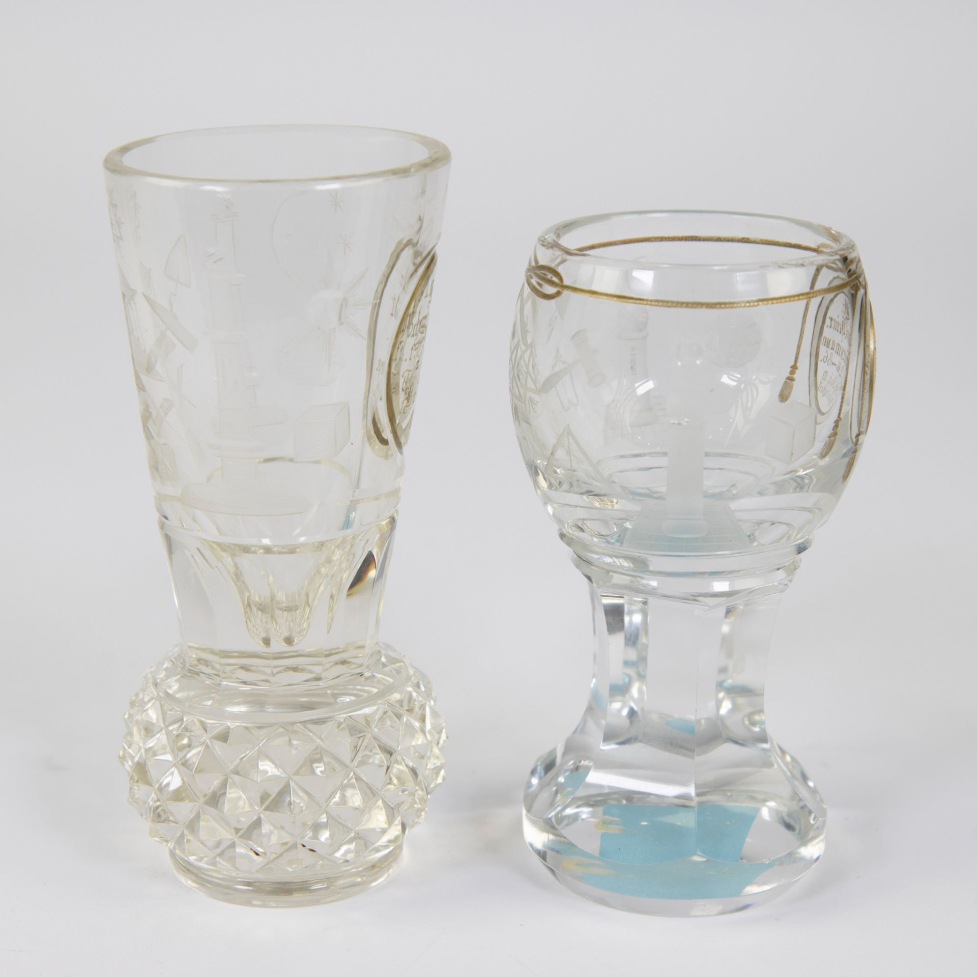 2 heavy crystal glasses with gold decoration of Freemasonry, 19th/20th century - Image 4 of 4