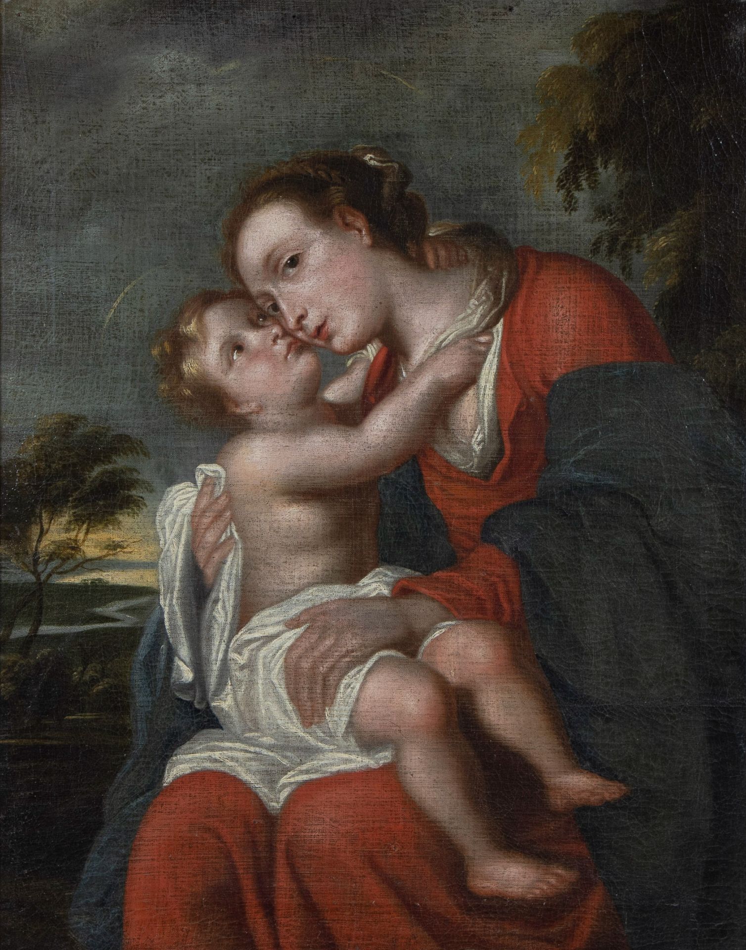 European school 17/18th century, Oil on canvas Mother and child