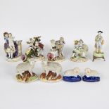 Lot of polychrome porcelain figurines including Meissen, Staffordshire