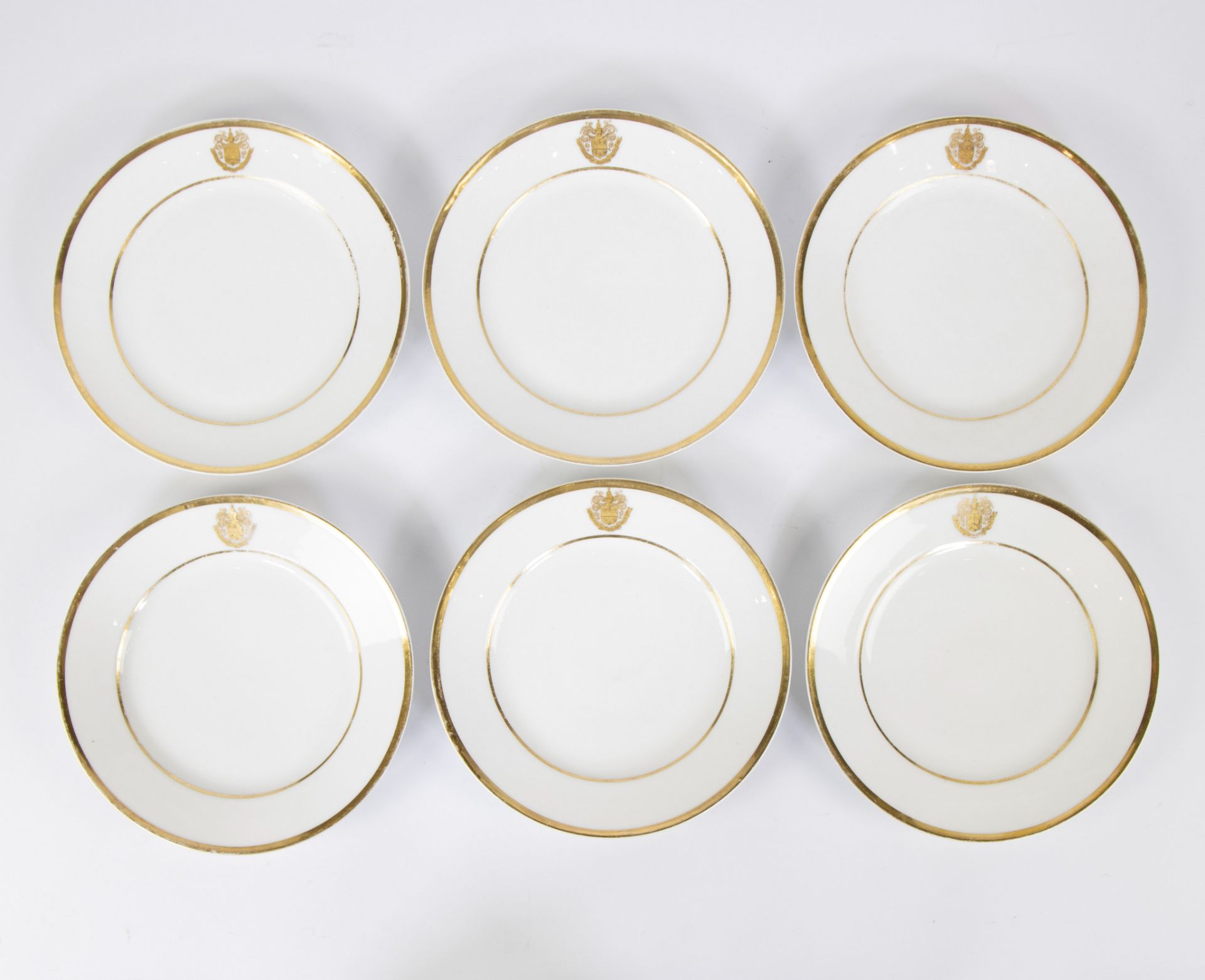 Collection of 6 Denuelle Paris porcelain plates circa 1820 (cresite in virtute jucunde)