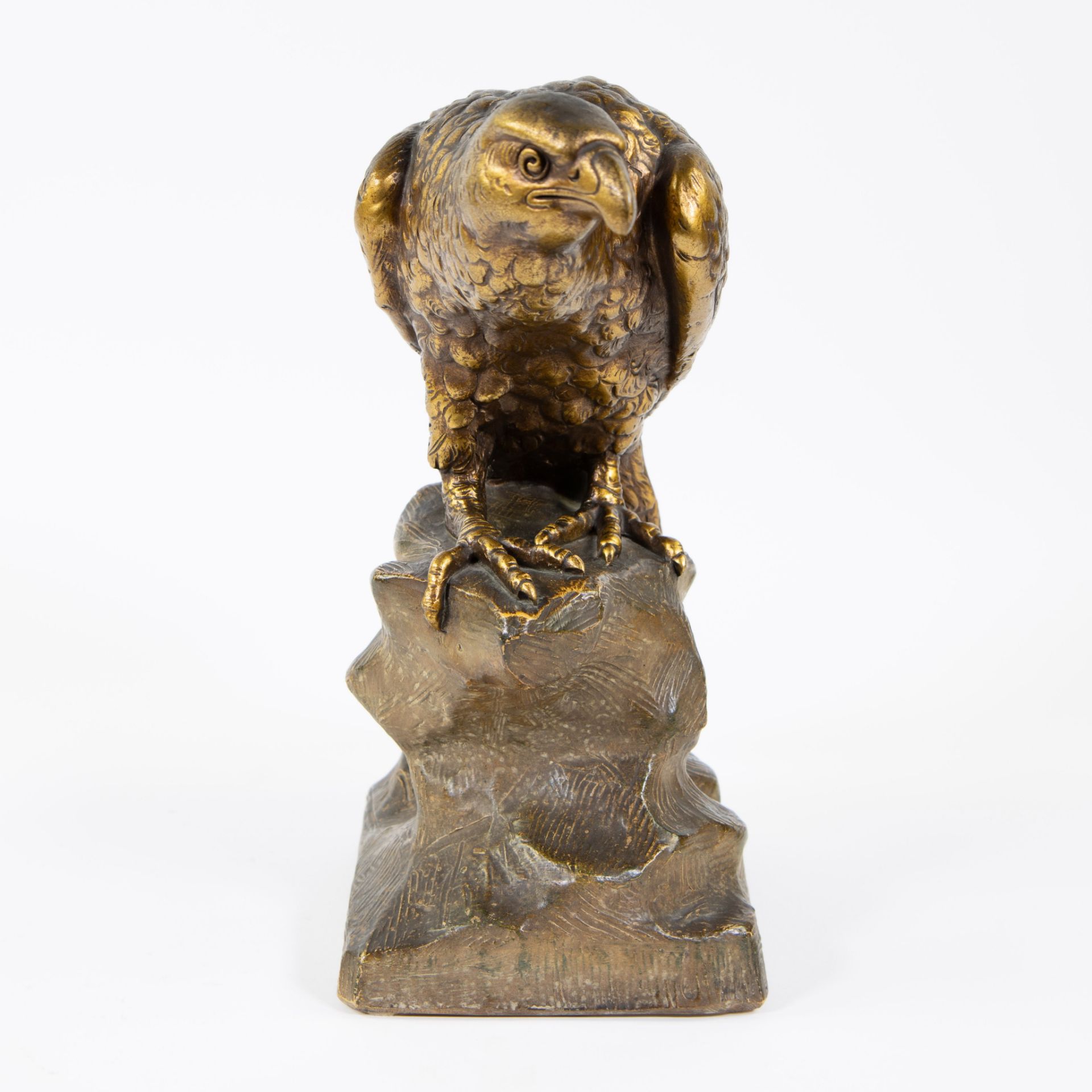 Gilded patinated plaster of an eagle. Illegeable signed. - Image 6 of 6