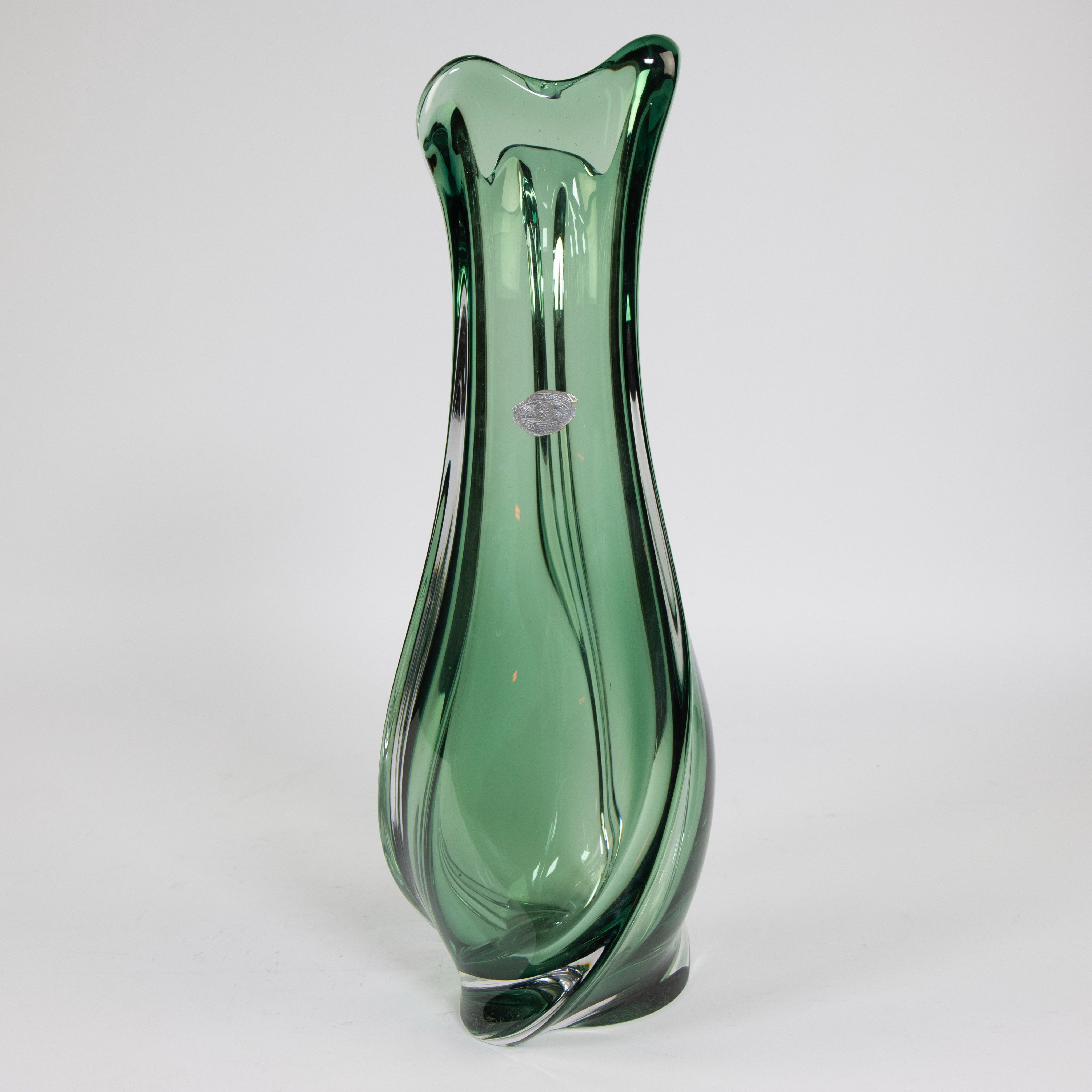 Val Saint Lambert green vase 1960s with original label - Image 2 of 4