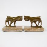 Bronze Art Deco bookends on marble base, signed VILLEMON