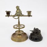 Lot inkwell with monkey and bronze with birds,period Napoleon III