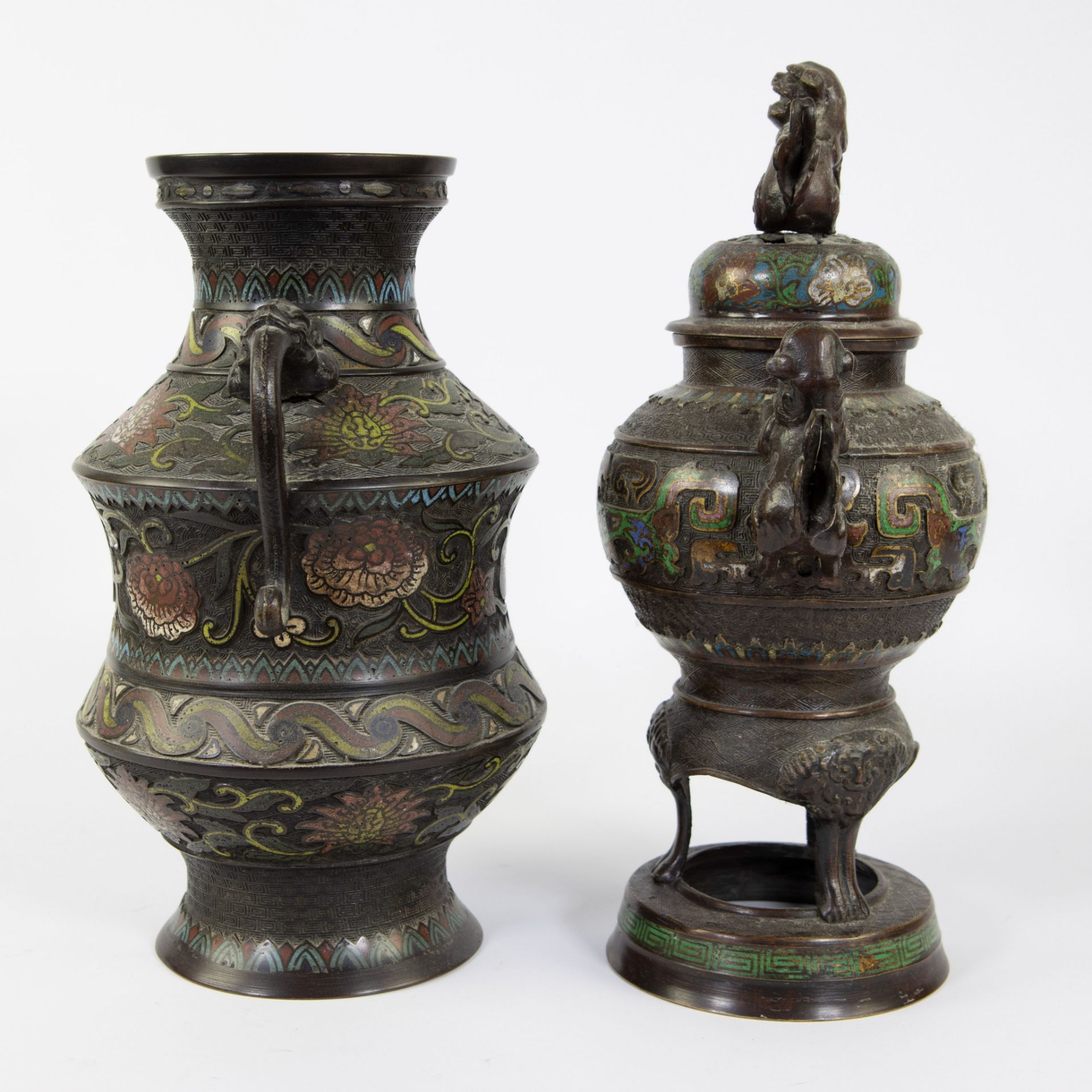 Japanese champlevé vase and incense burner, 19th century - Image 2 of 5