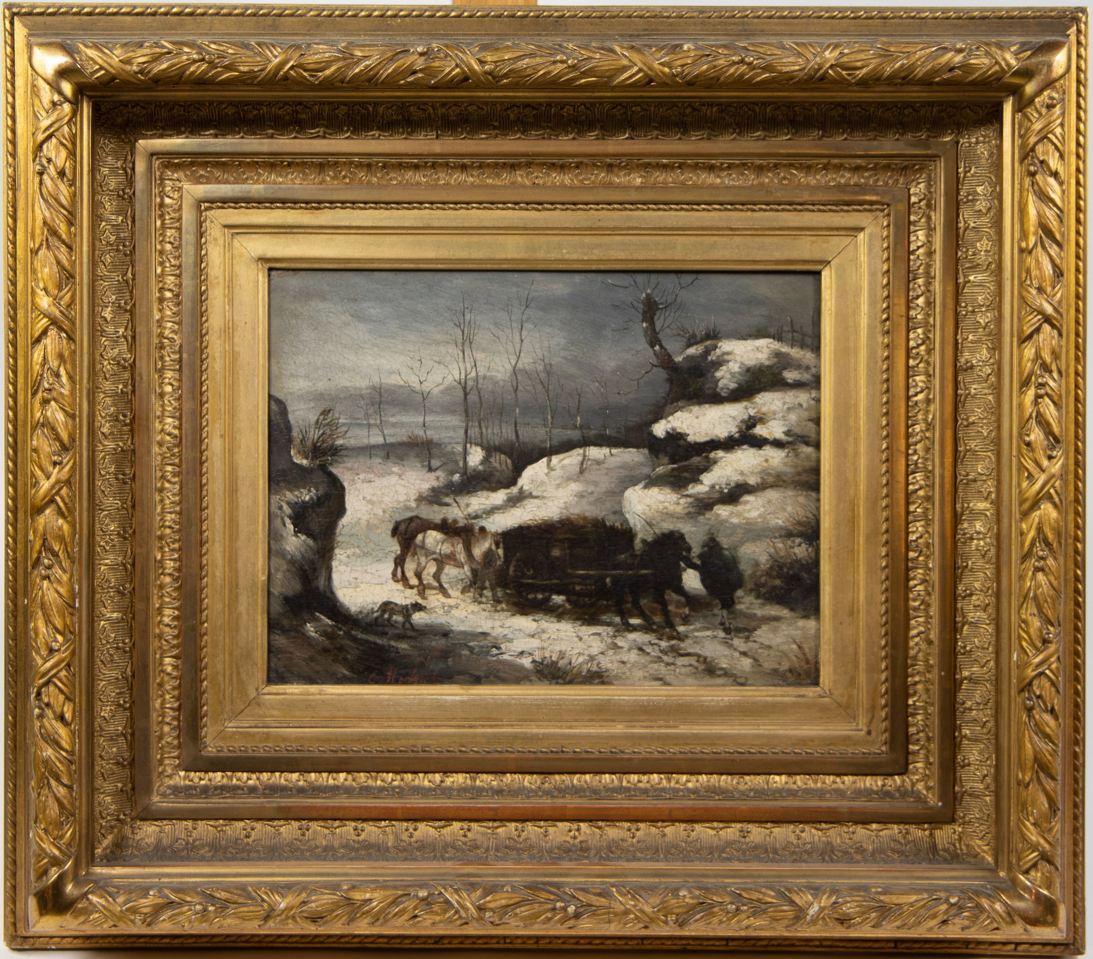 19th century oil on panel Animated winter view, drawn - Image 2 of 4