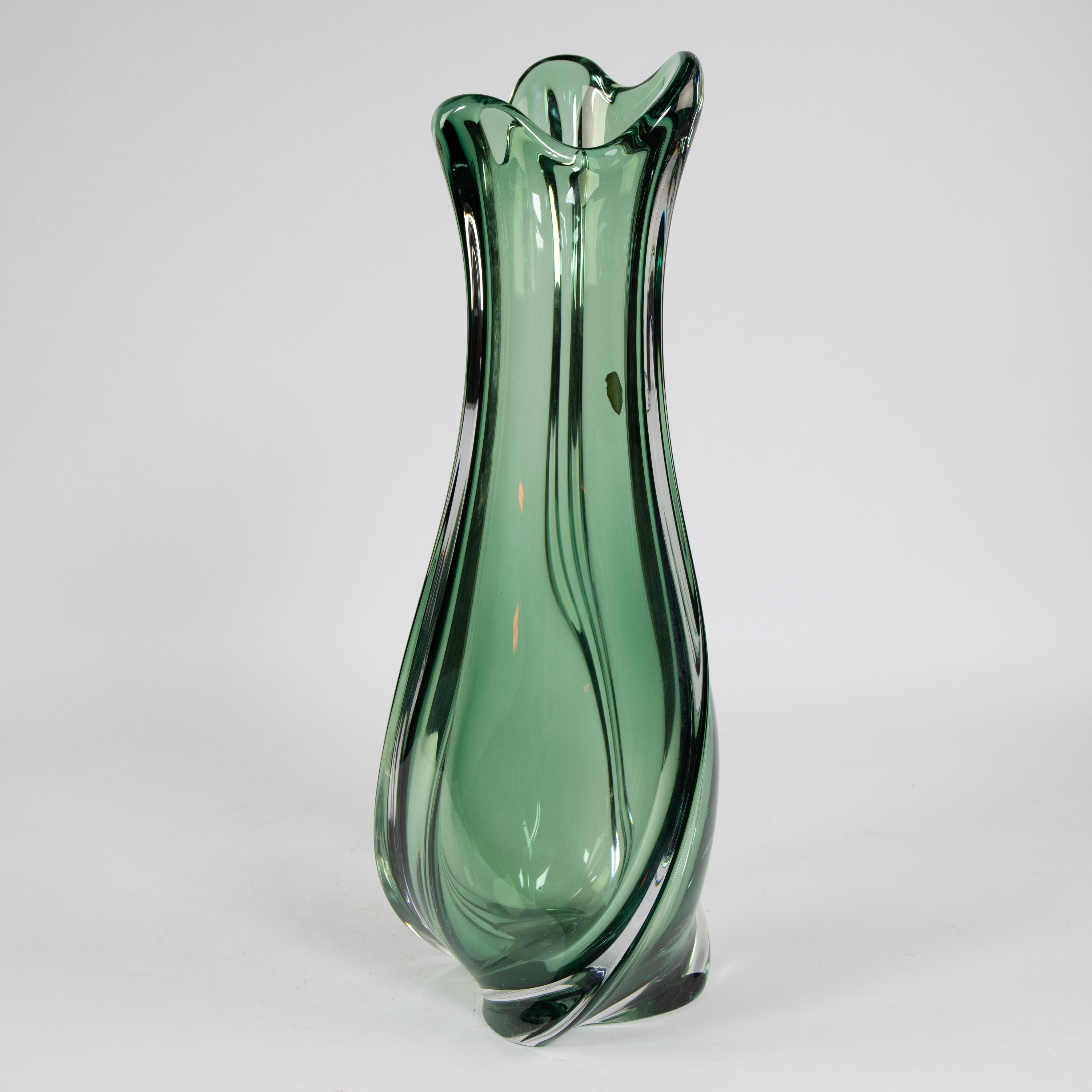 Val Saint Lambert green vase 1960s with original label