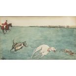 Pair of 19th century watercolors dog hunting, signed Charlier