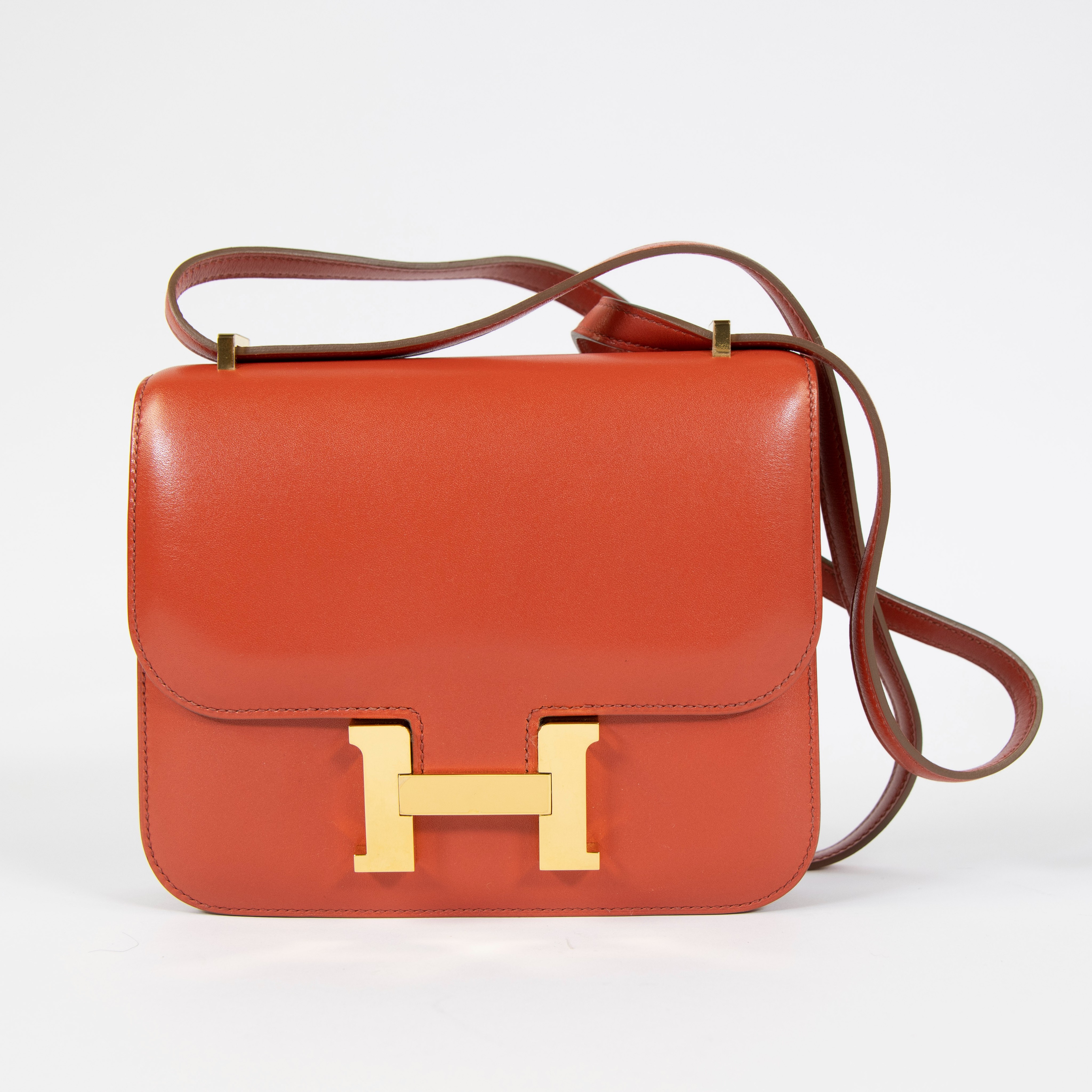 Hermes leather handback model Constance coral color with original bag and box - Image 2 of 9