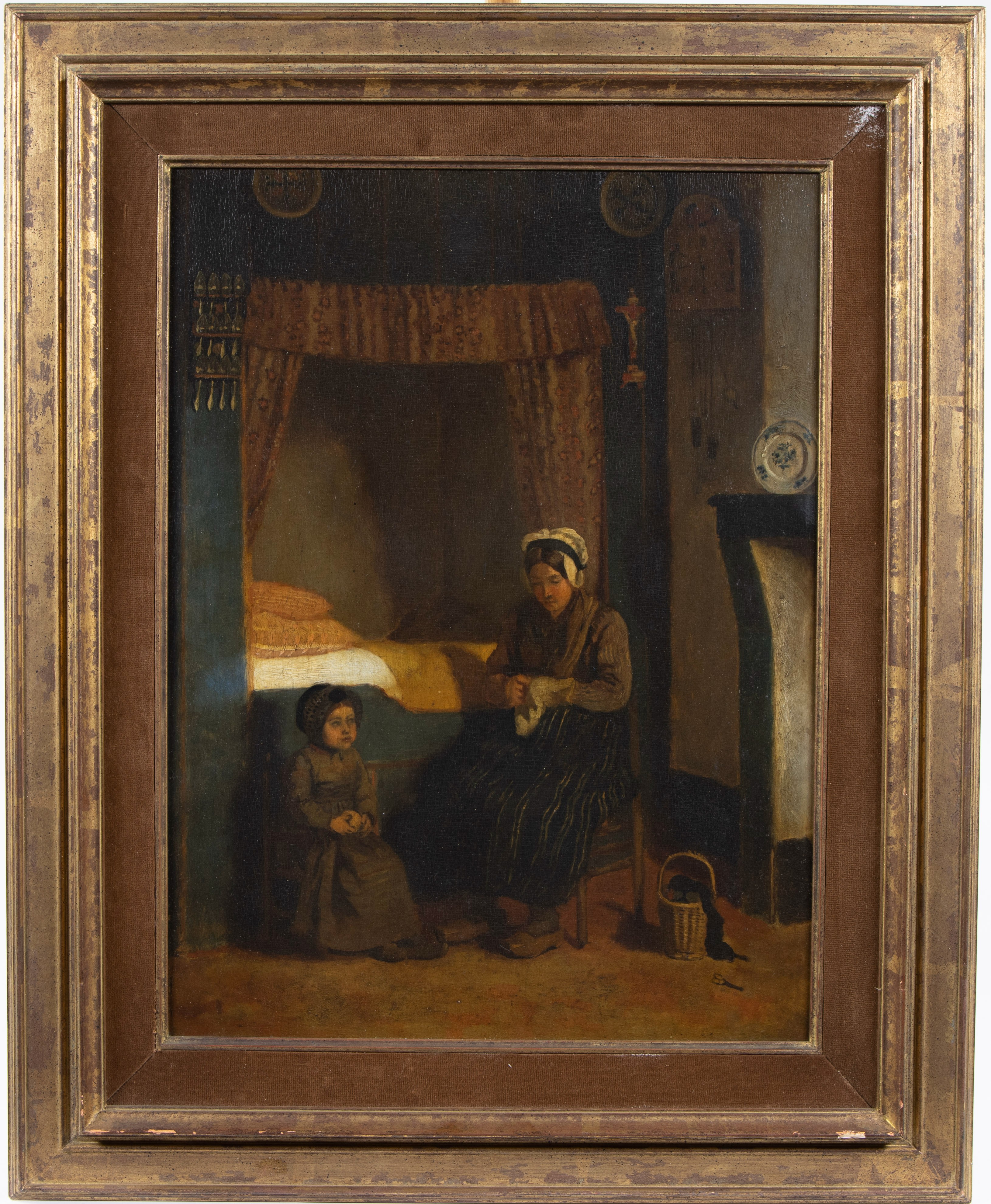 European school 19th century, oil on mahogany Mother and child - Image 2 of 3