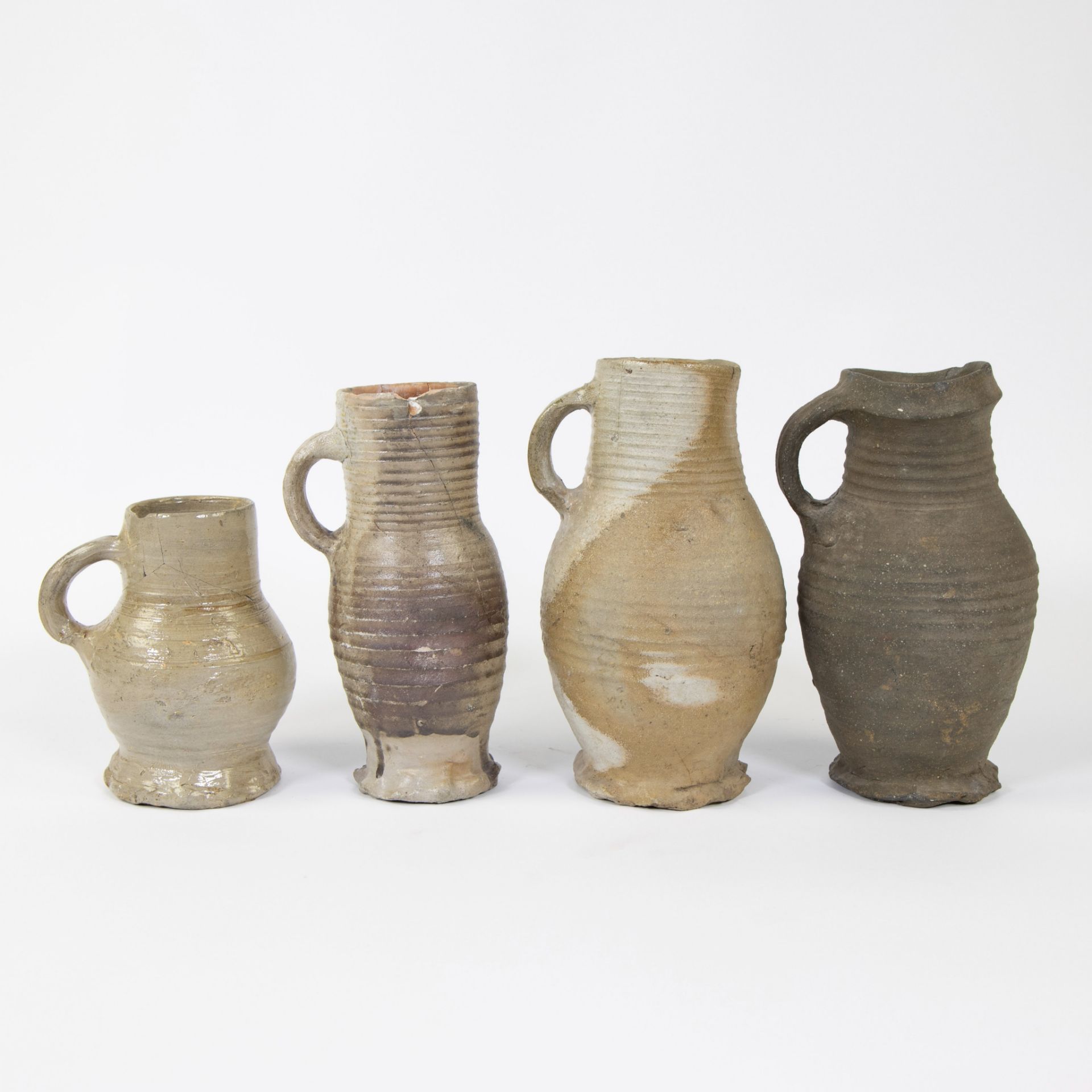 Collection of archaeological stoneware, jug Langerwald 15th, Siegburg 13th and 14th and Raeren 16th - Image 3 of 5