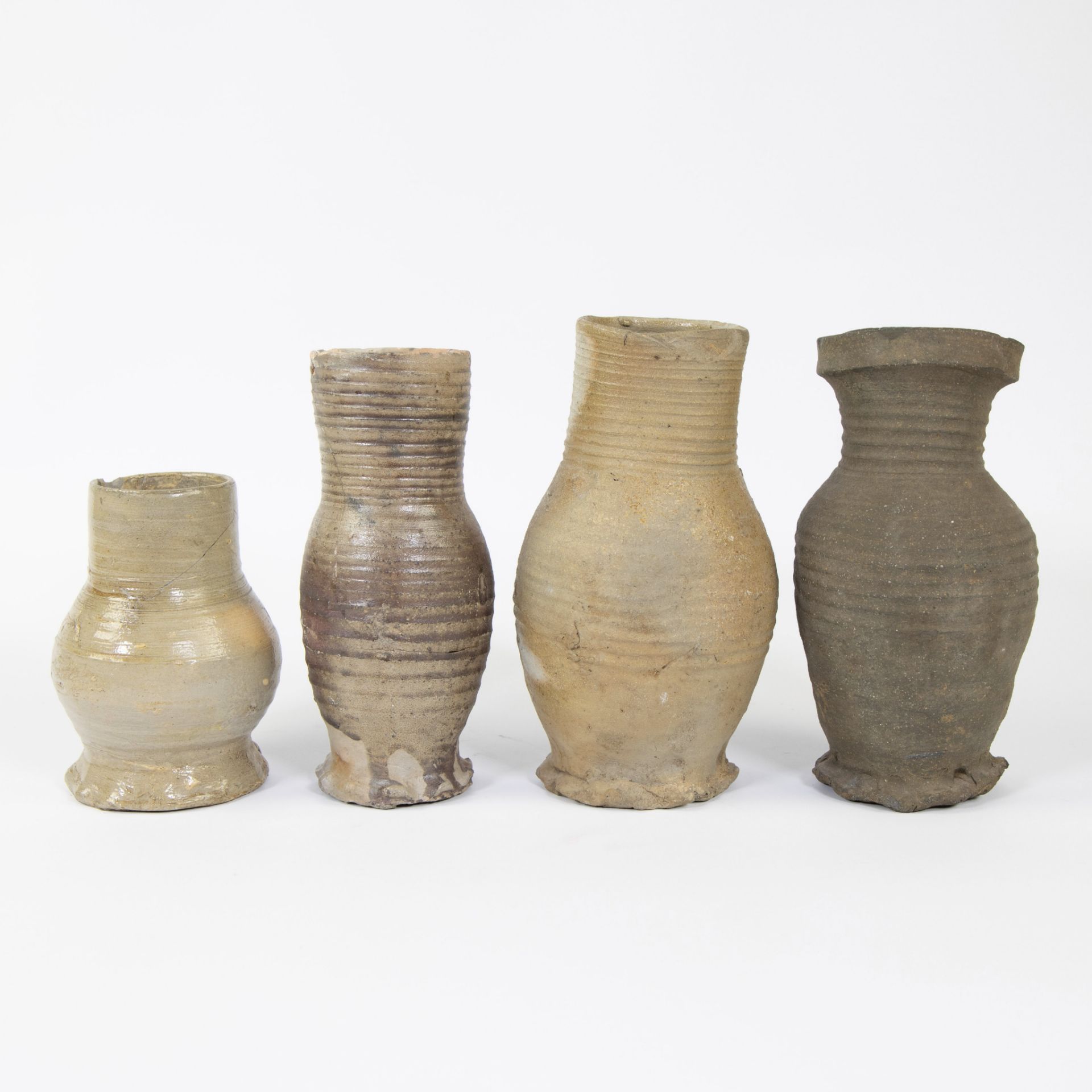 Collection of archaeological stoneware, jug Langerwald 15th, Siegburg 13th and 14th and Raeren 16th - Image 4 of 5
