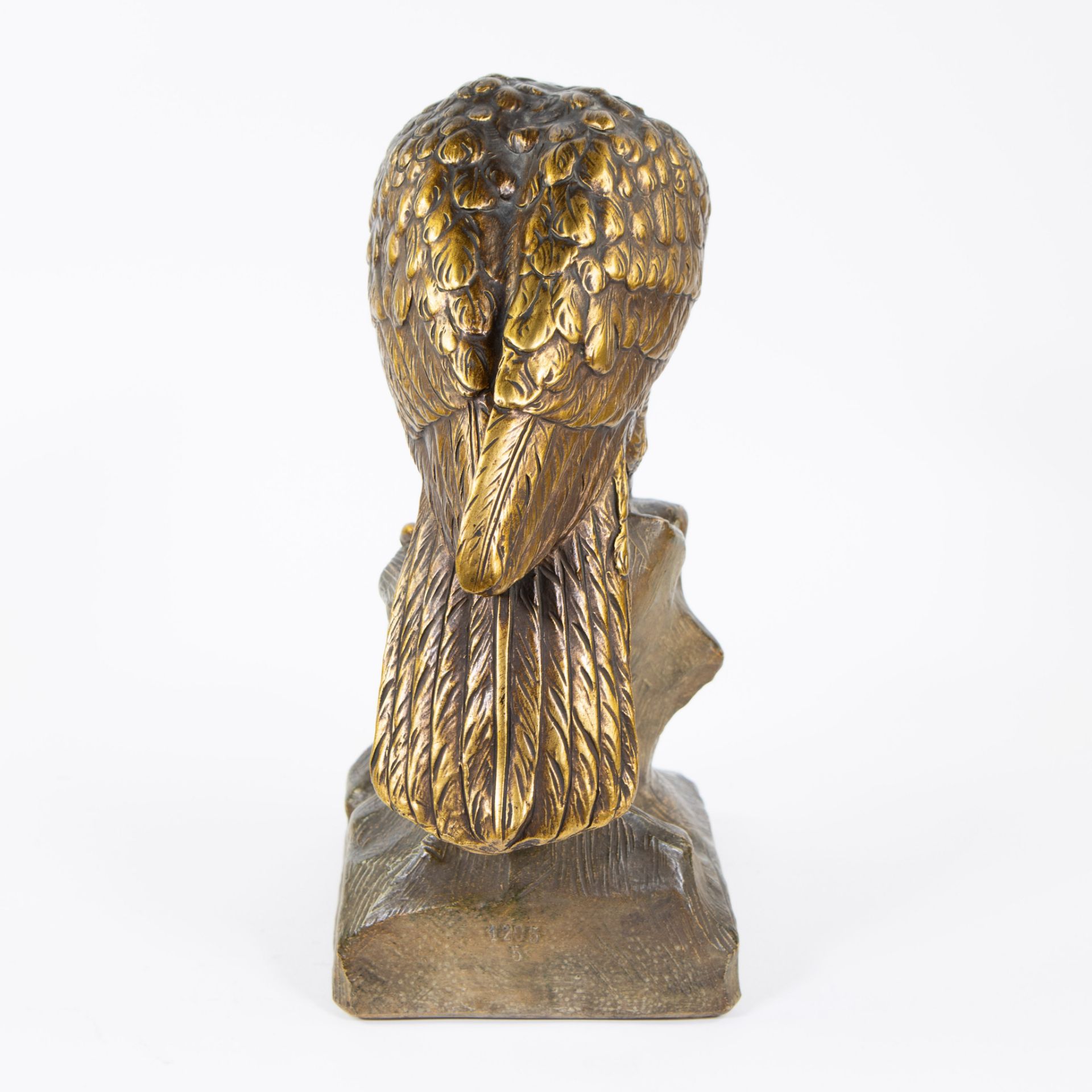 Gilded patinated plaster of an eagle. Illegeable signed. - Image 3 of 6