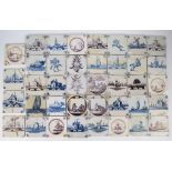 Large lot of manganese and blue/white Delft tiles, 18th/19th century