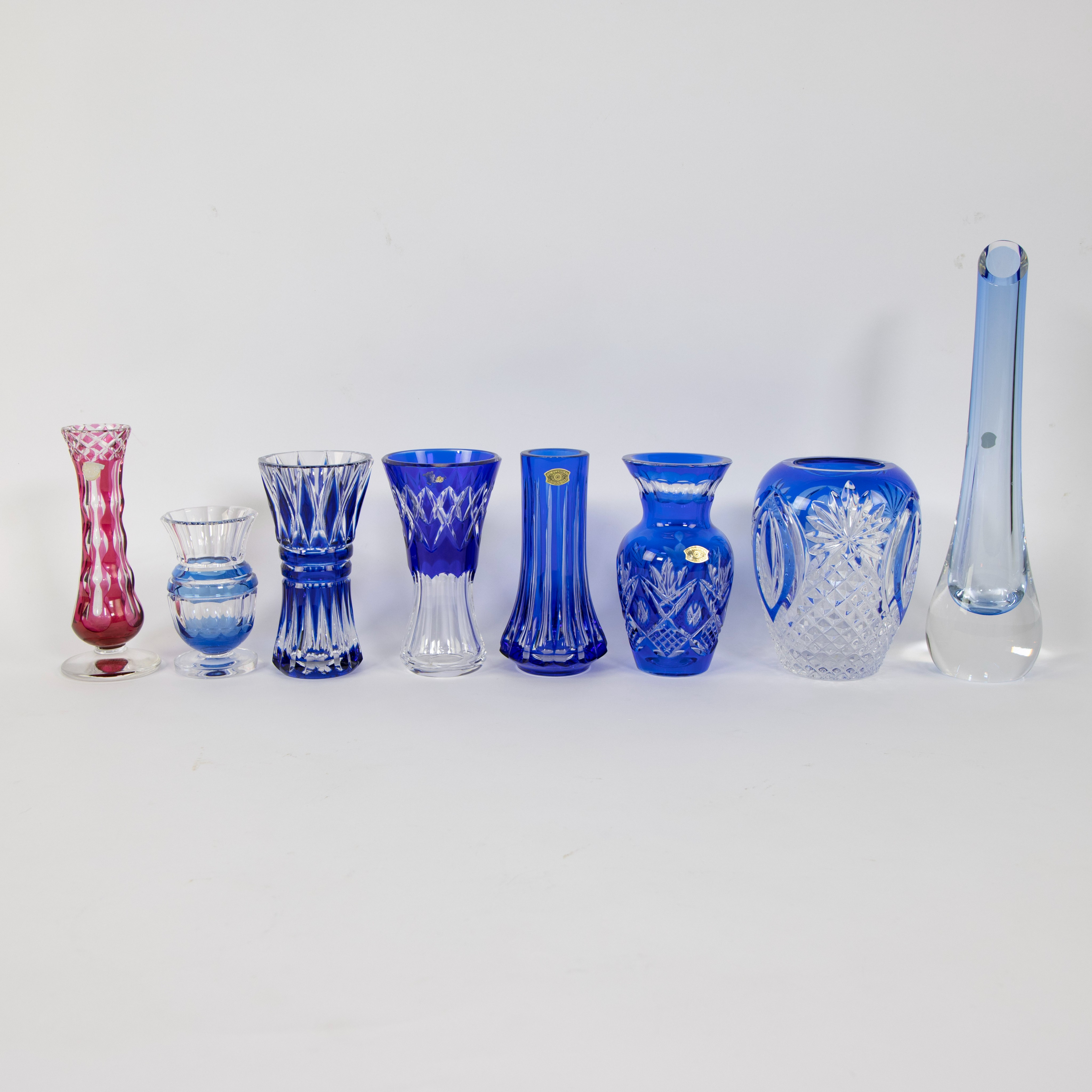 Large collection (8) of crystal vases VAL SAINT LAMBERT