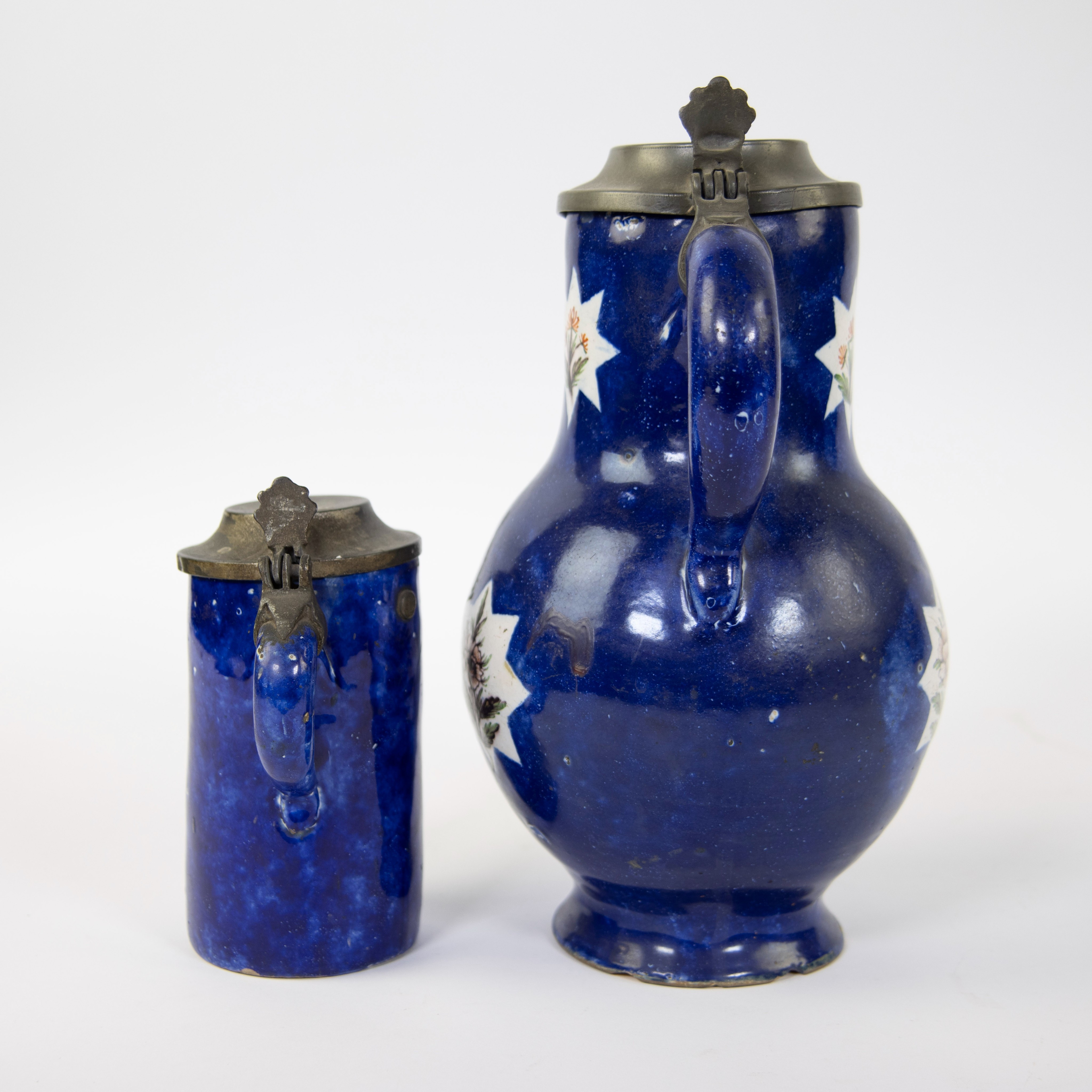 Brussels faience jug and a beer jug with pewter lid, 18th century - Image 3 of 5
