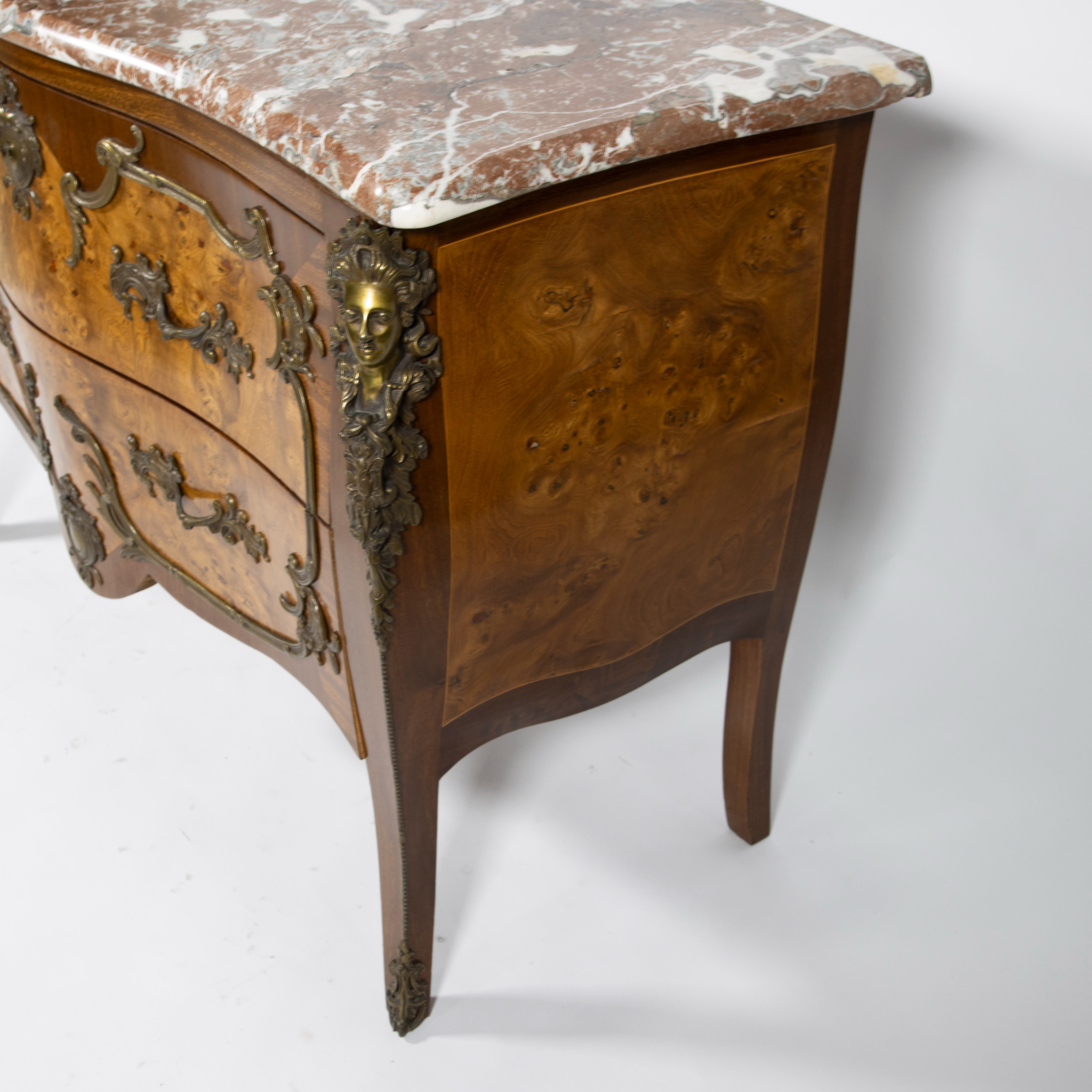 Chest of drawers style Louis XV with bronze ornaments and marble top - Image 3 of 4
