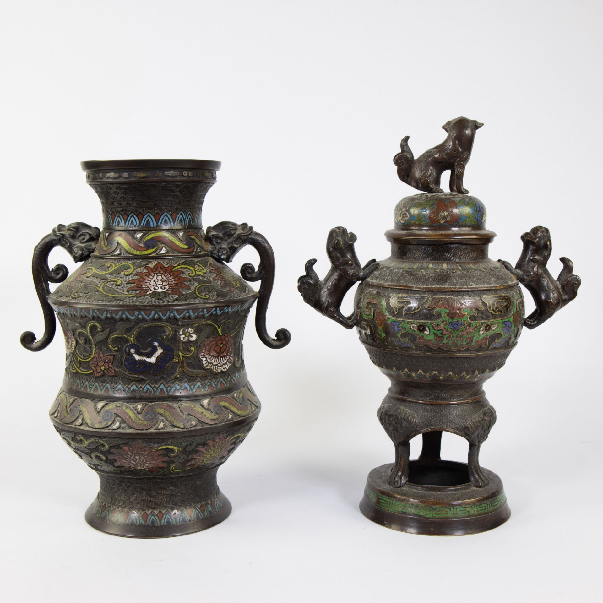 Japanese champlevé vase and incense burner, 19th century - Image 3 of 5