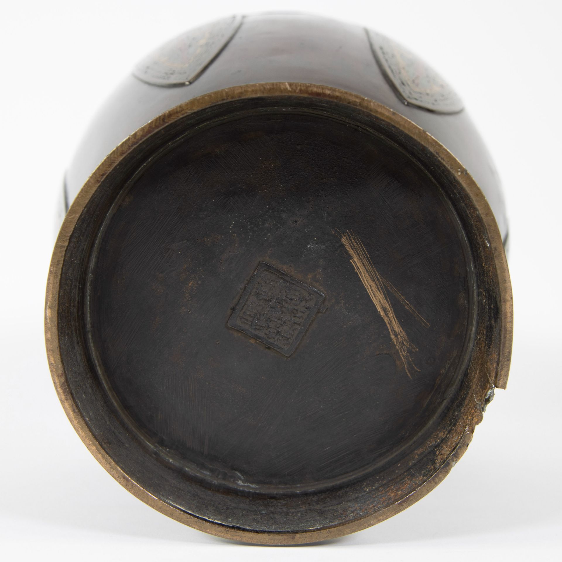 Japanese bronze champlevé vase, marked, 19th century - Image 5 of 5