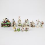 Collection of polychrome porcelain figures and box with lid including Meissen, Capo di Monti