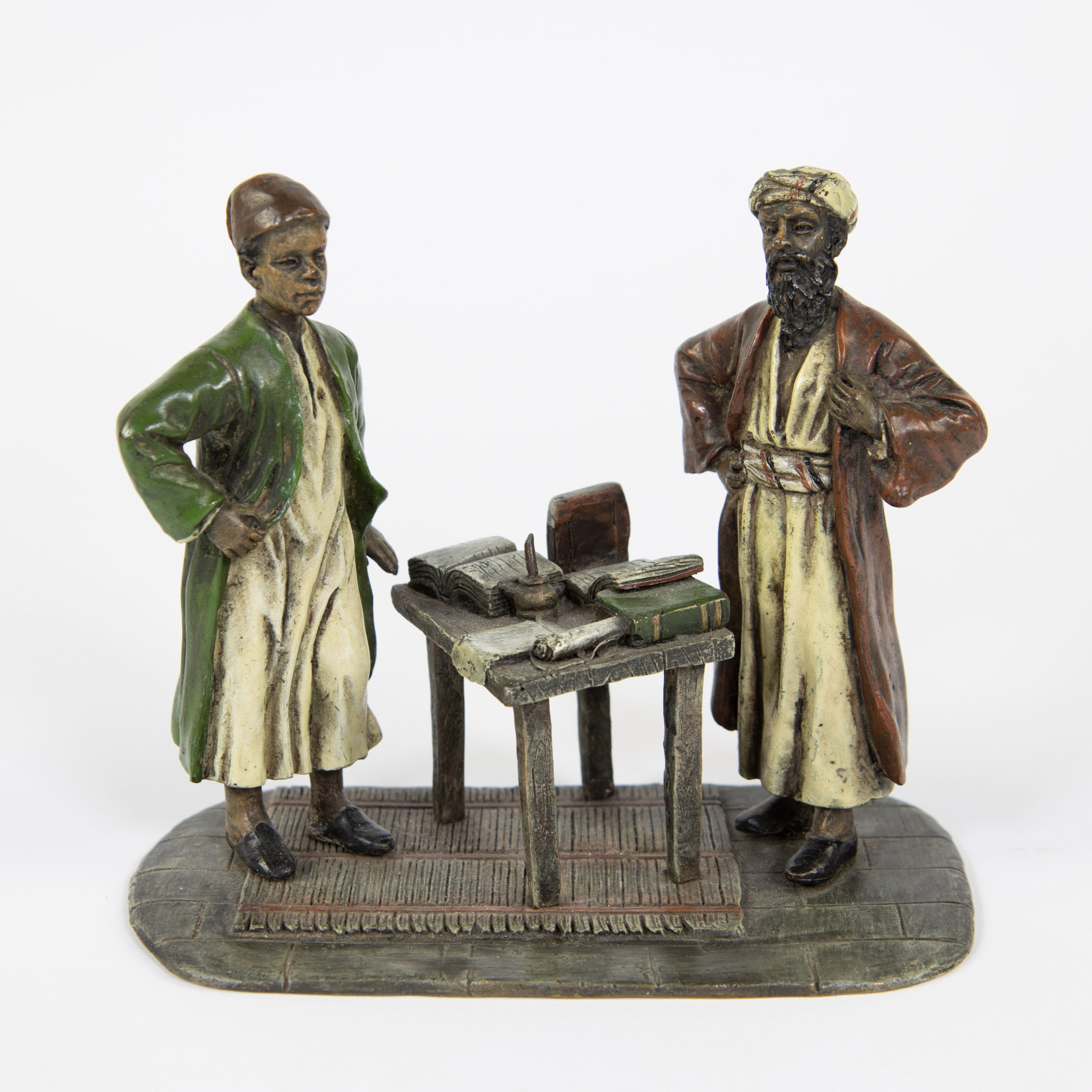 Viennese bronze booksellers, cold painted, marked Franz Bergman