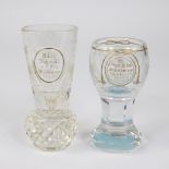 2 heavy crystal glasses with gold decoration of Freemasonry, 19th/20th century