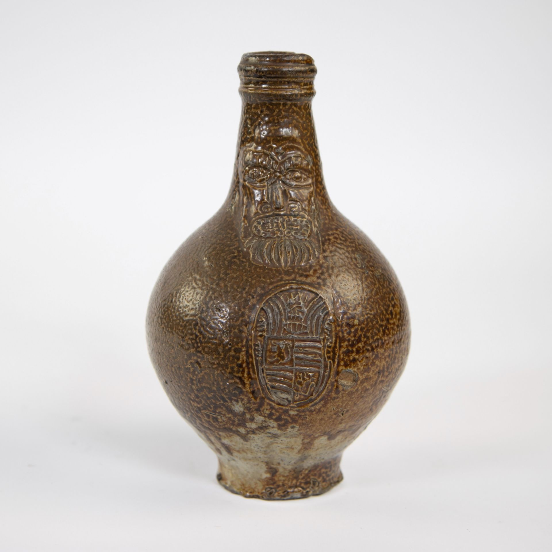 A glazed ceramic bellarmine jar (Bartmannskrug) with bearded face to the neck, German, 17th century - Image 2 of 8