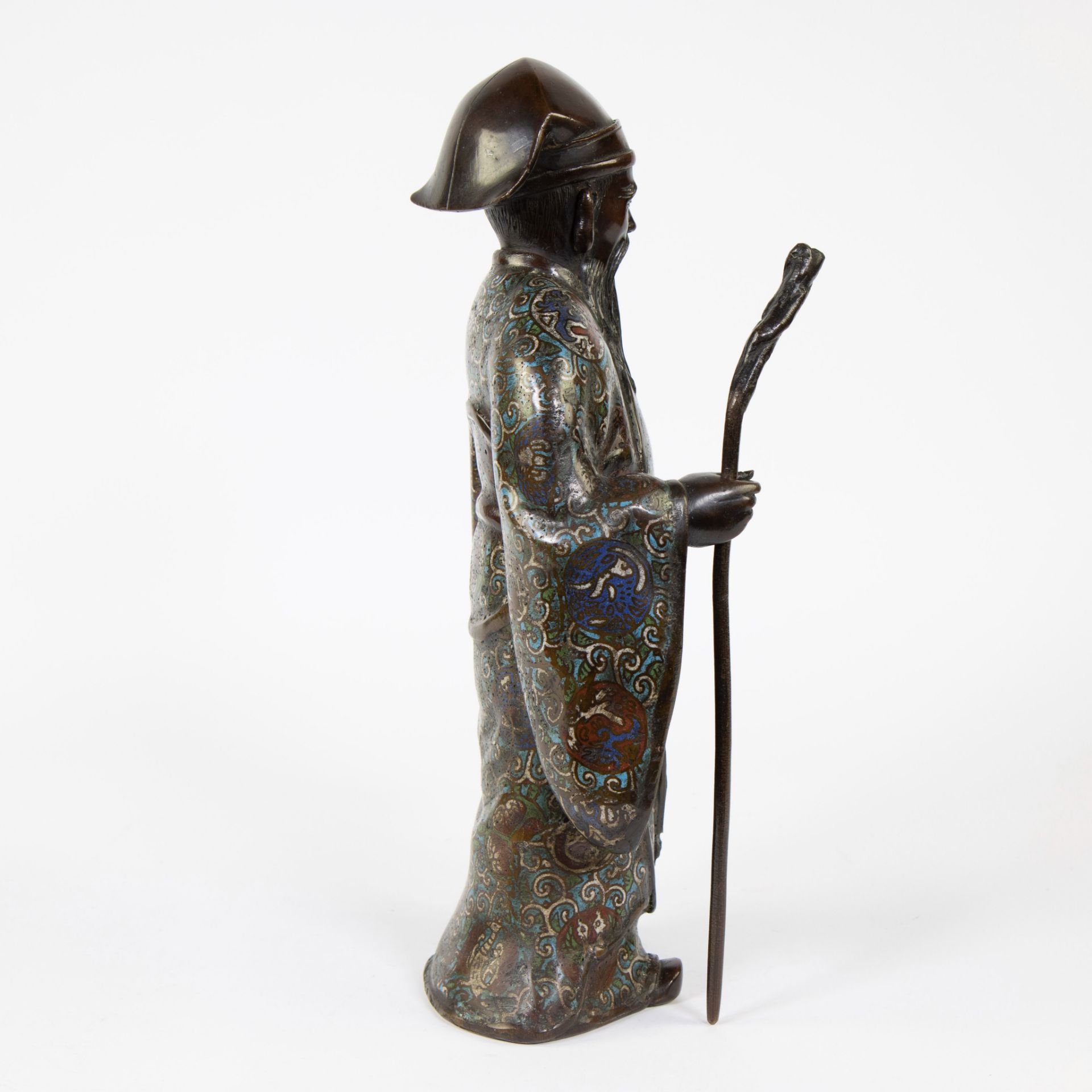 Japanese champlevé figure of Jurojin, marked. - Image 4 of 5