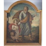 19th century oil on canvas Joseph and Jesus with carpenter's tools, anonymous