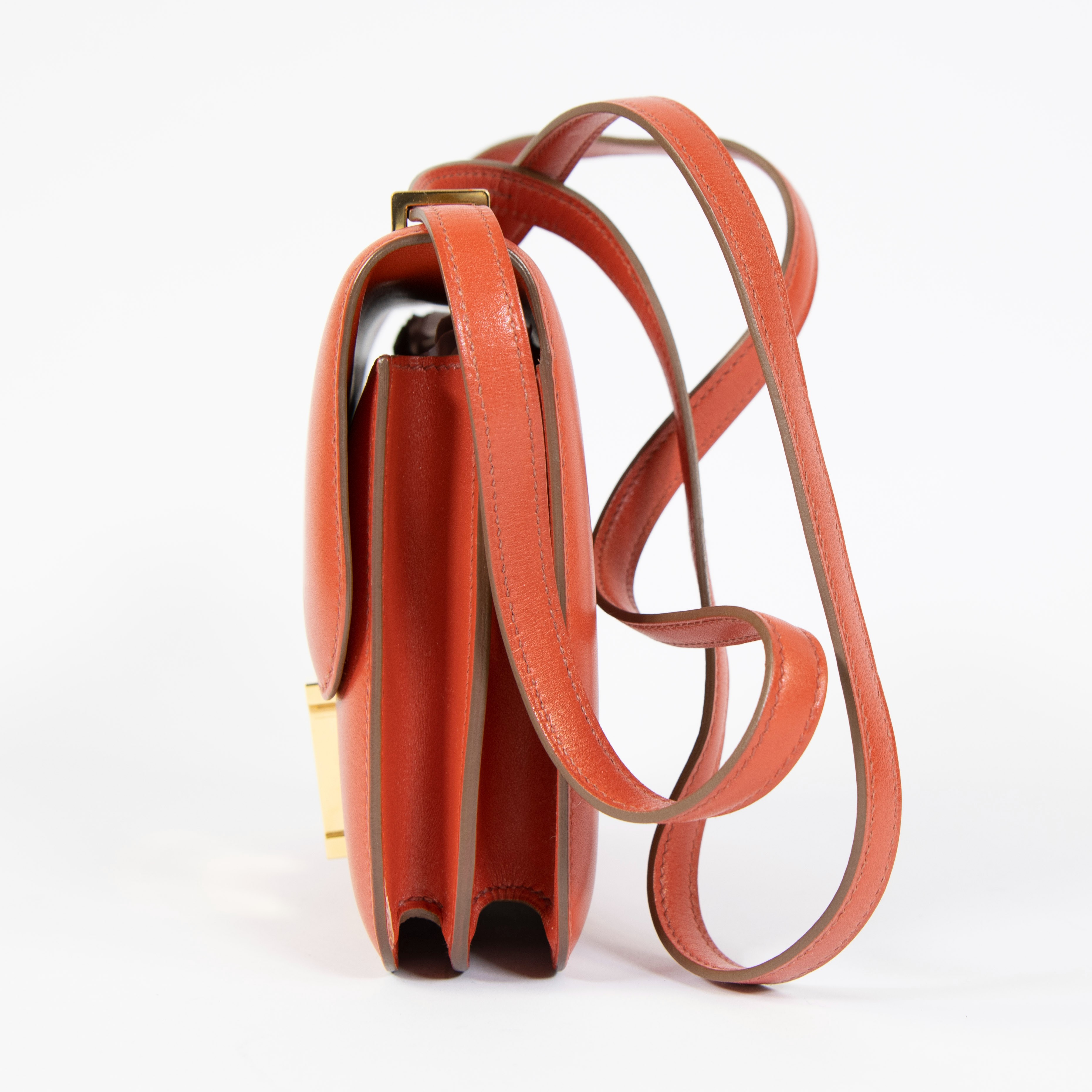 Hermes leather handback model Constance coral color with original bag and box - Image 4 of 9