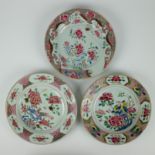 3 Chinese plates famille rose Qianlong