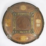 Ornamental shield Ghent Gand FIDES ET AMOR - Hou ende trou 1914, Cuirs d'Art BILSEN FRERES, marked.