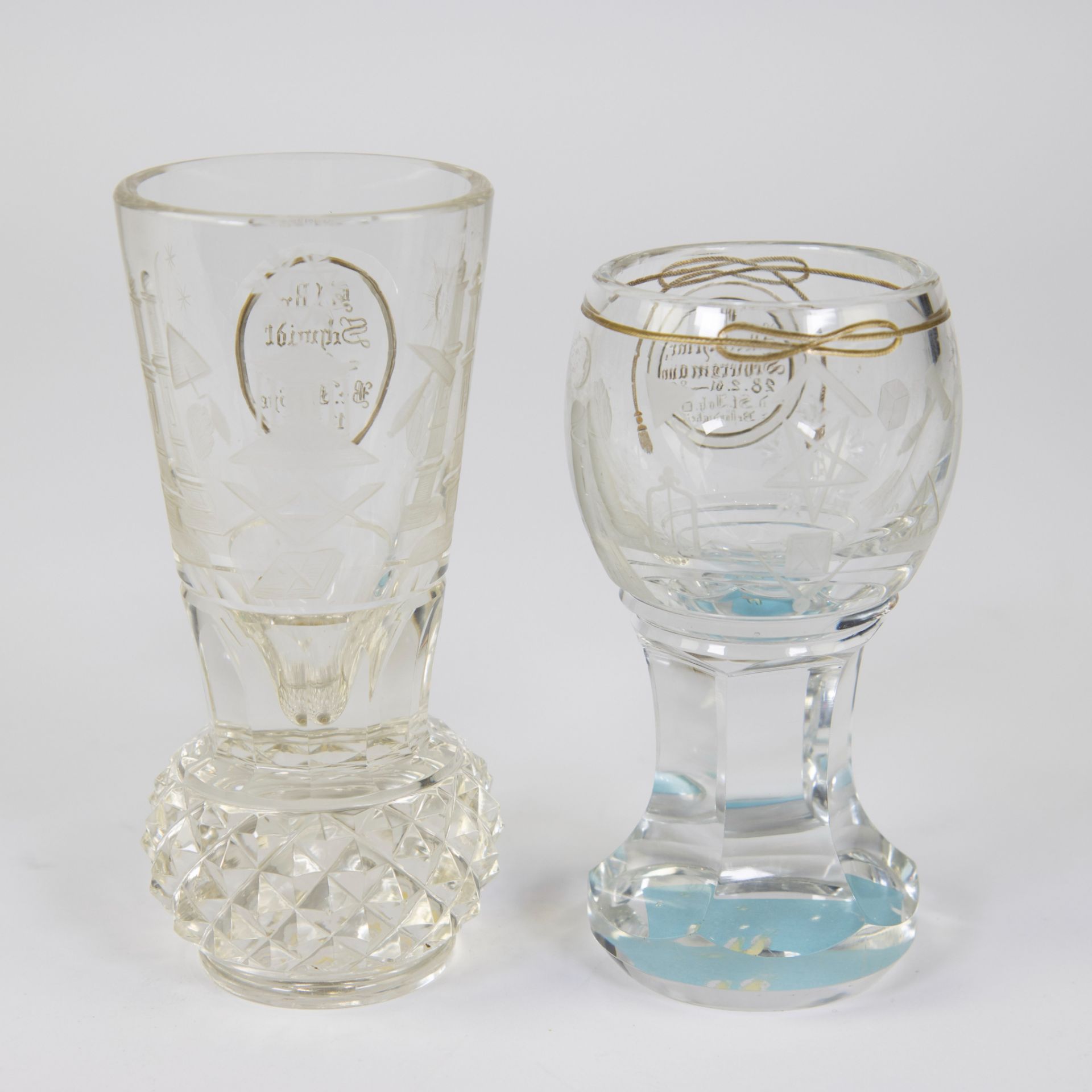 2 heavy crystal glasses with gold decoration of Freemasonry, 19th/20th century - Image 3 of 4