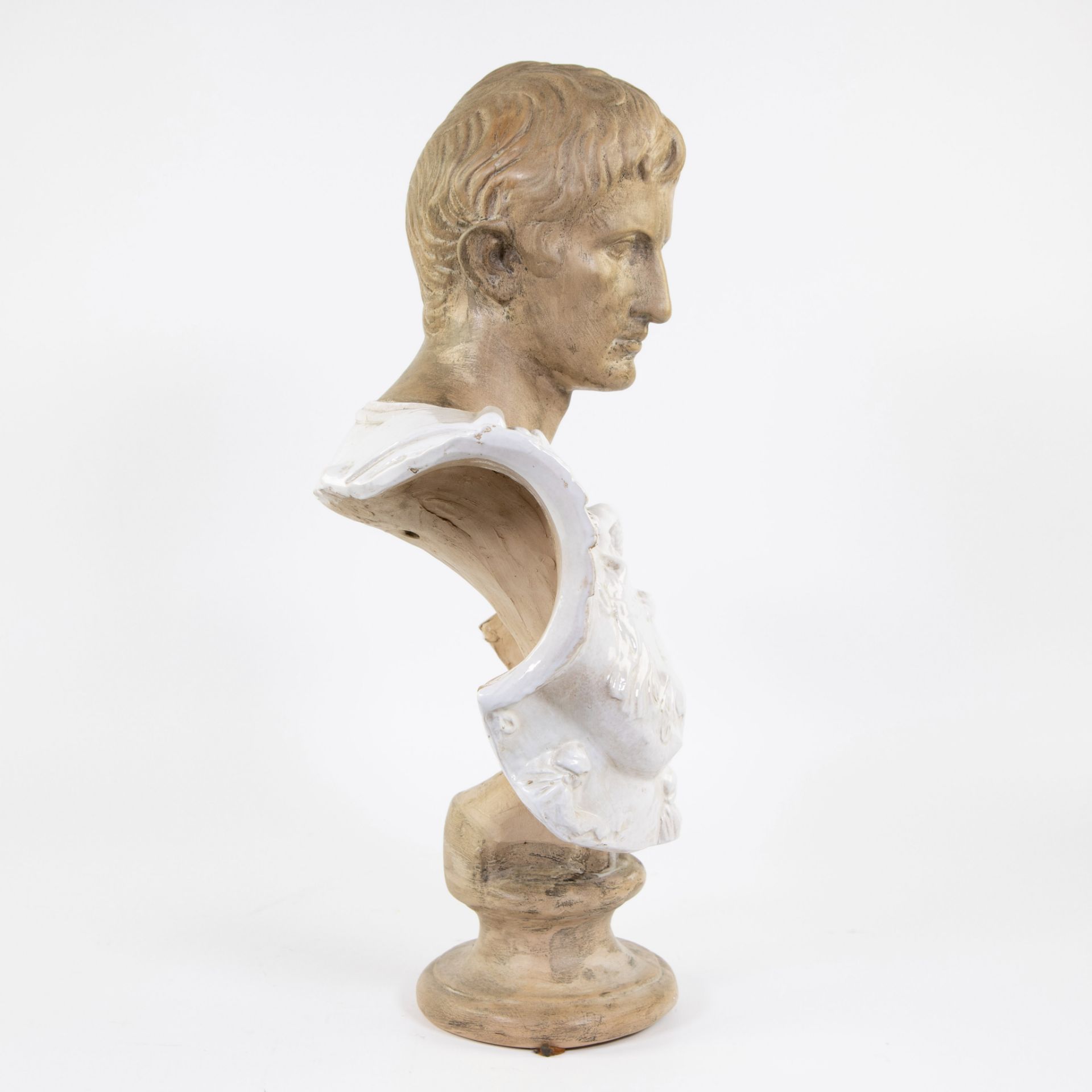 Bust in glazed terracotta of the Roman Emperor Augustus - Image 4 of 4