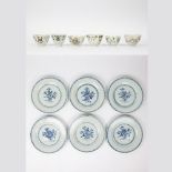 Lot Chinese 6 plates blue/white 18th century and 6 cups famille rose