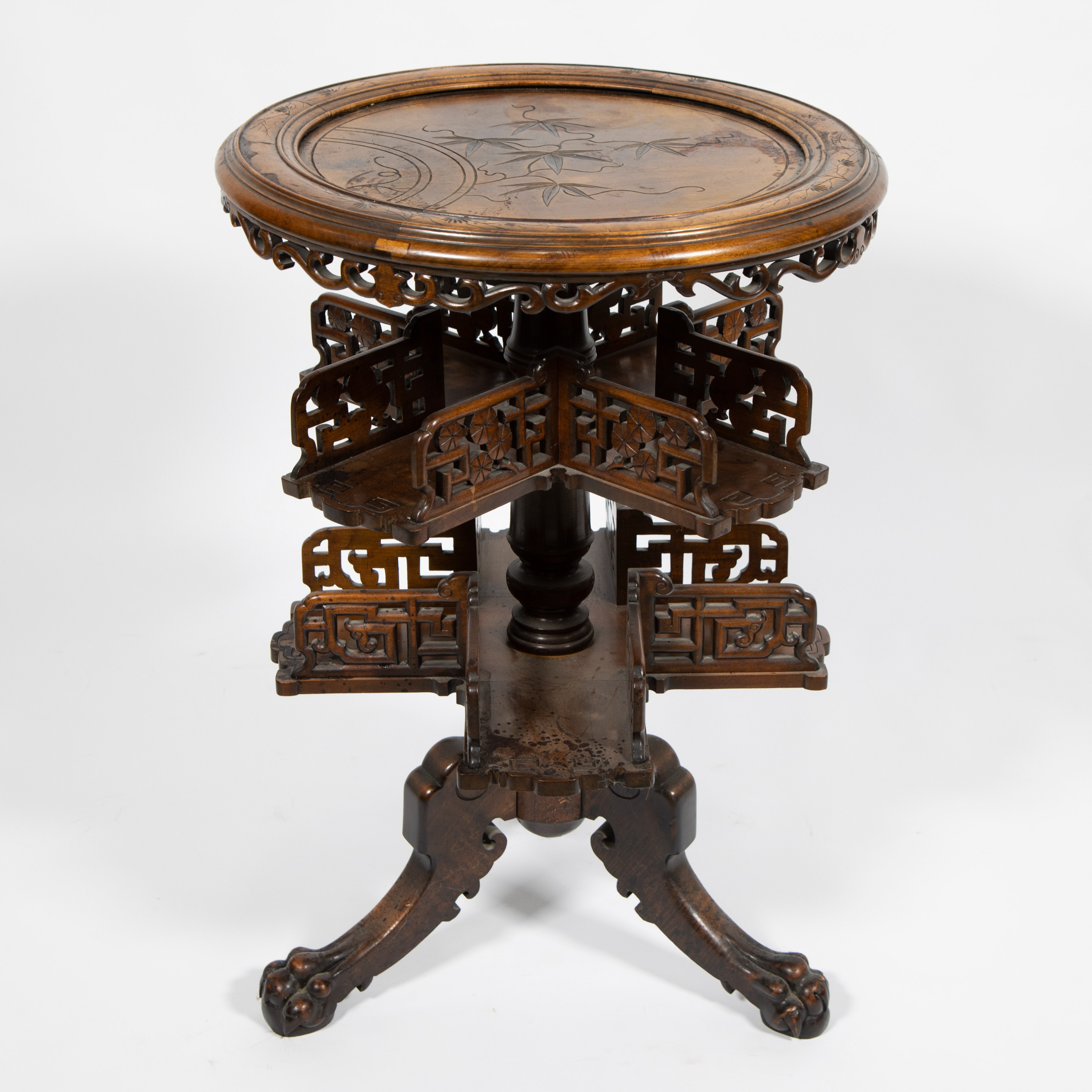 French round tablewith revolving book stand in the style of Gabriel Viardot, circa 1880