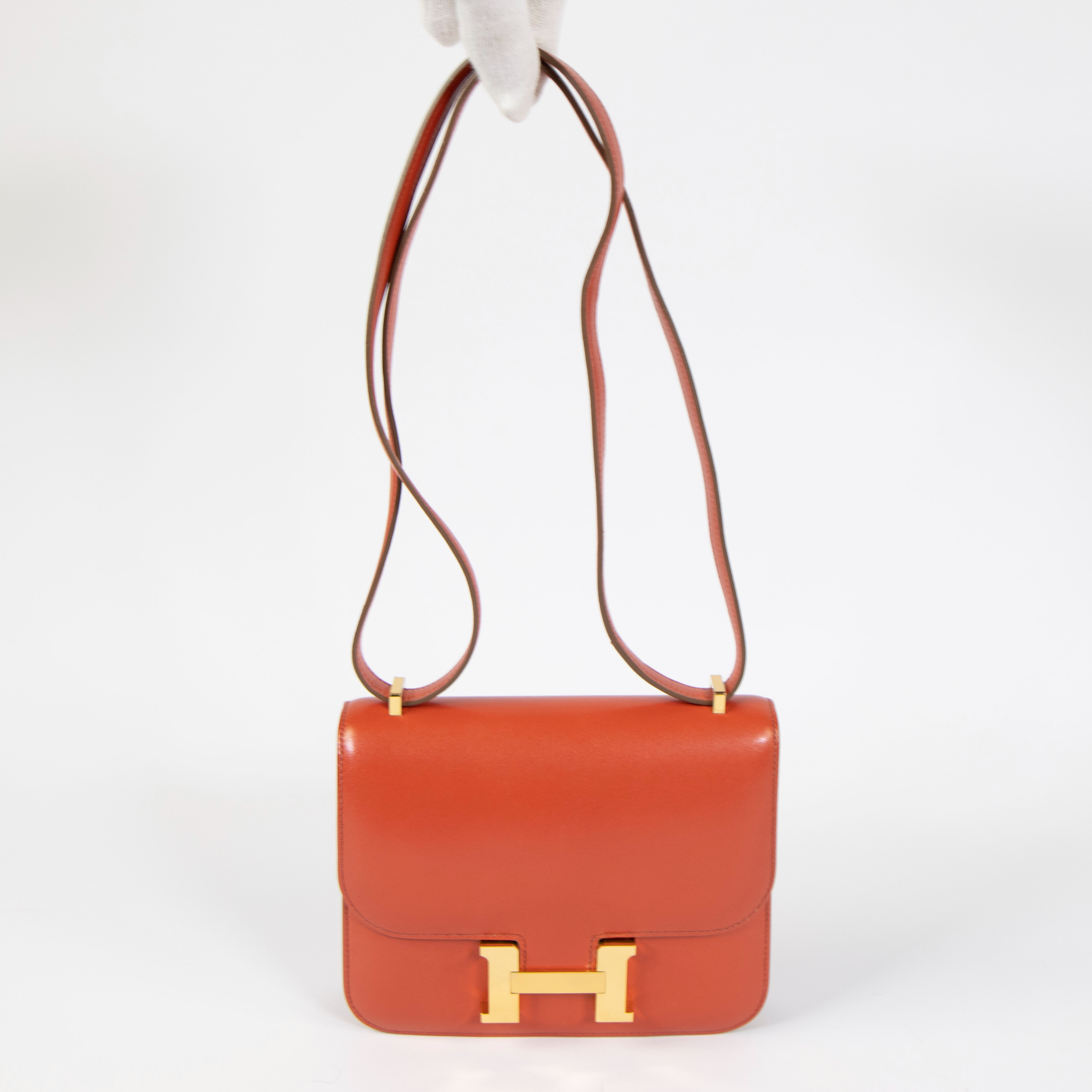 Hermes leather handback model Constance coral color with original bag and box - Image 3 of 9