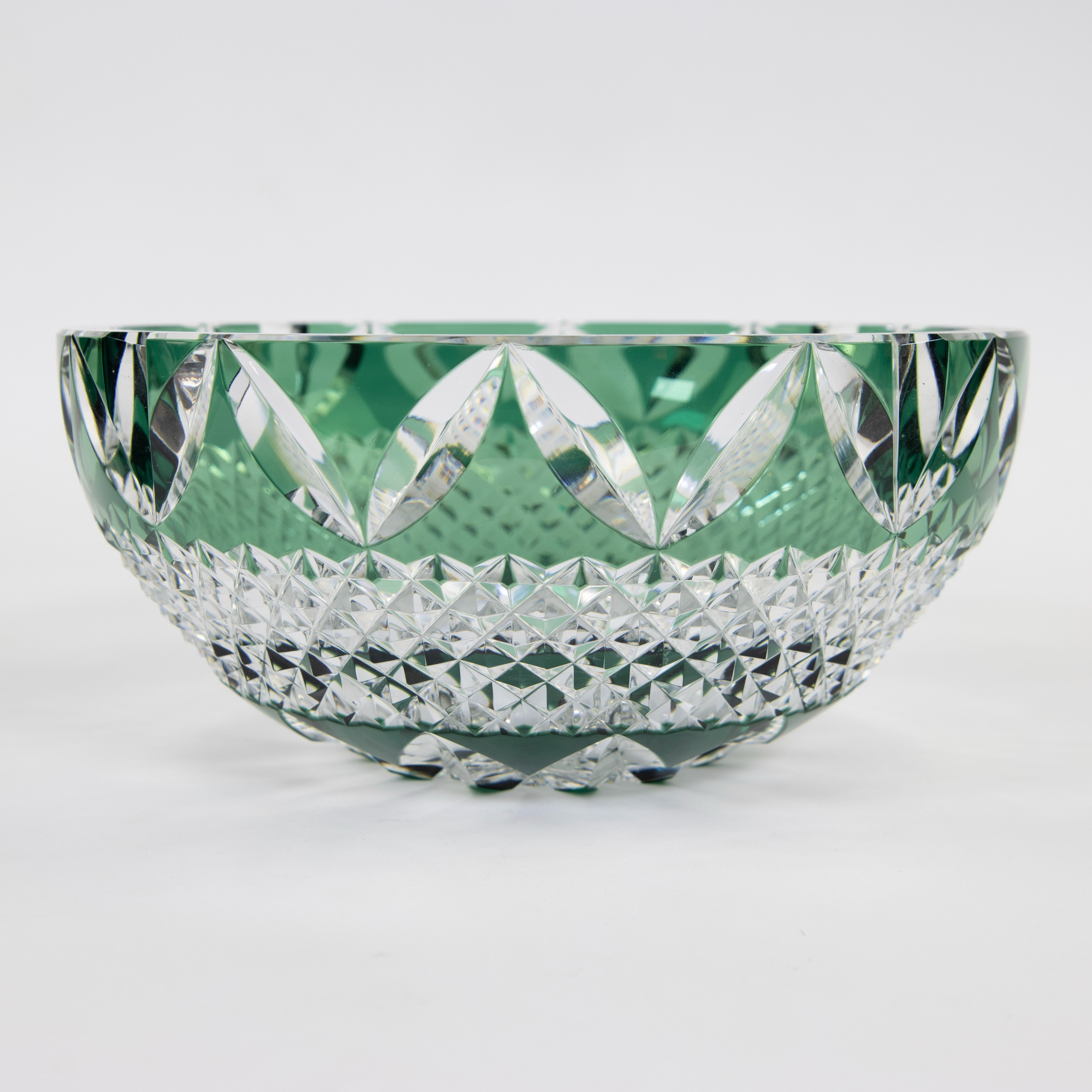 Val Saint Lambert colorless and light green cut crystal bowl with diamond cut decor , signed - Image 4 of 6