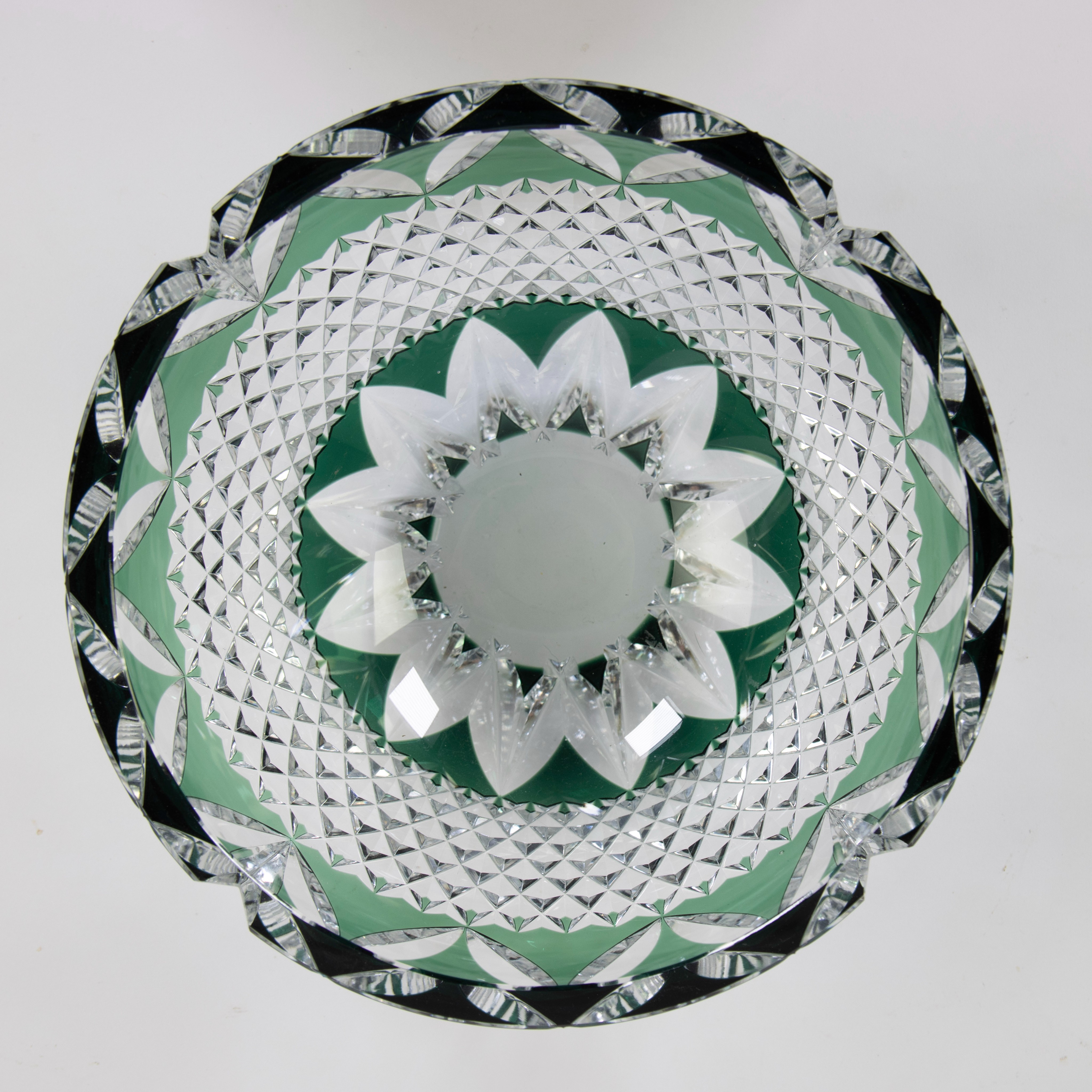 Val Saint Lambert colorless and light green cut crystal bowl with diamond cut decor , signed - Image 5 of 6