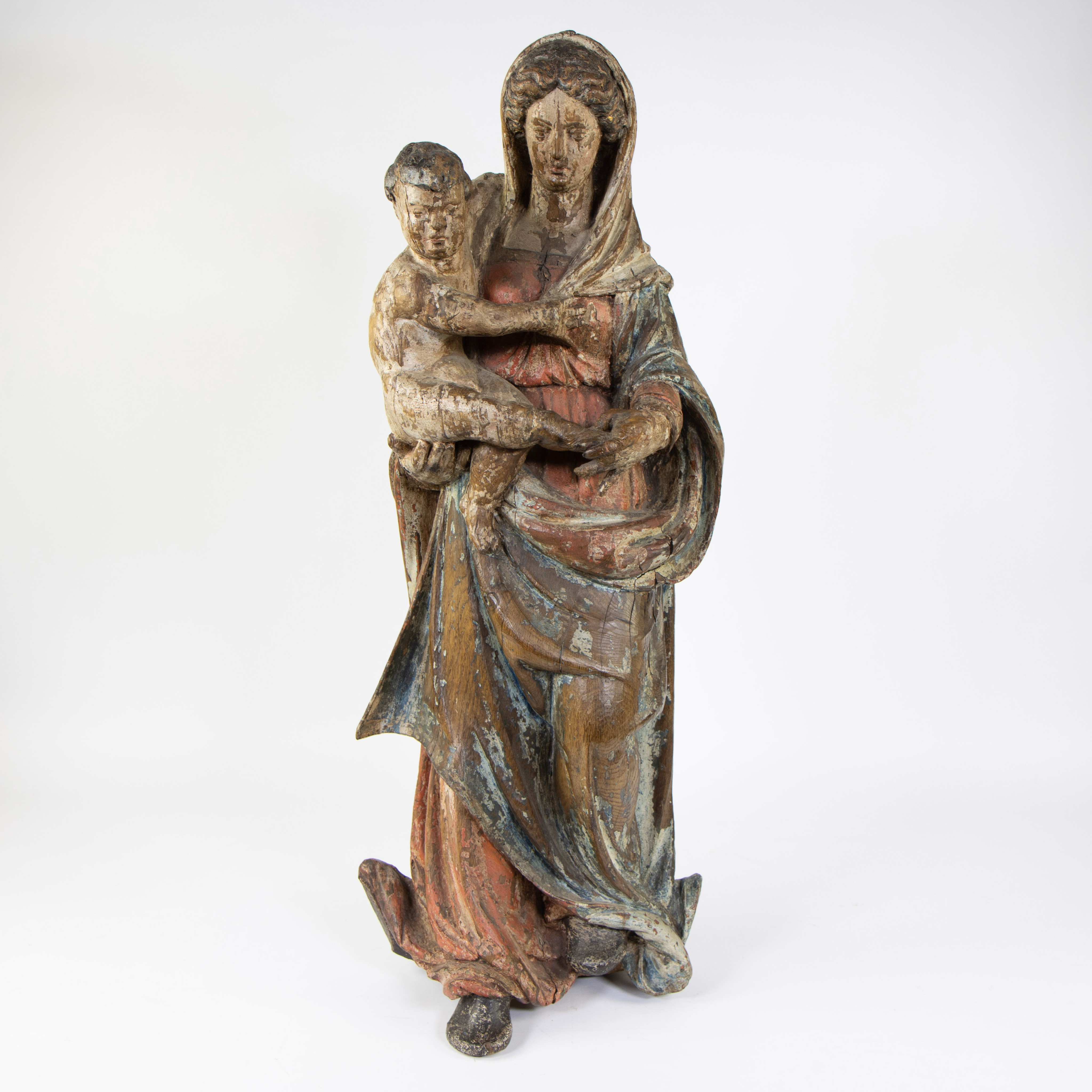 Wooden statue of Madonna with child Jesus, original polychromy, late 17th early 18th century